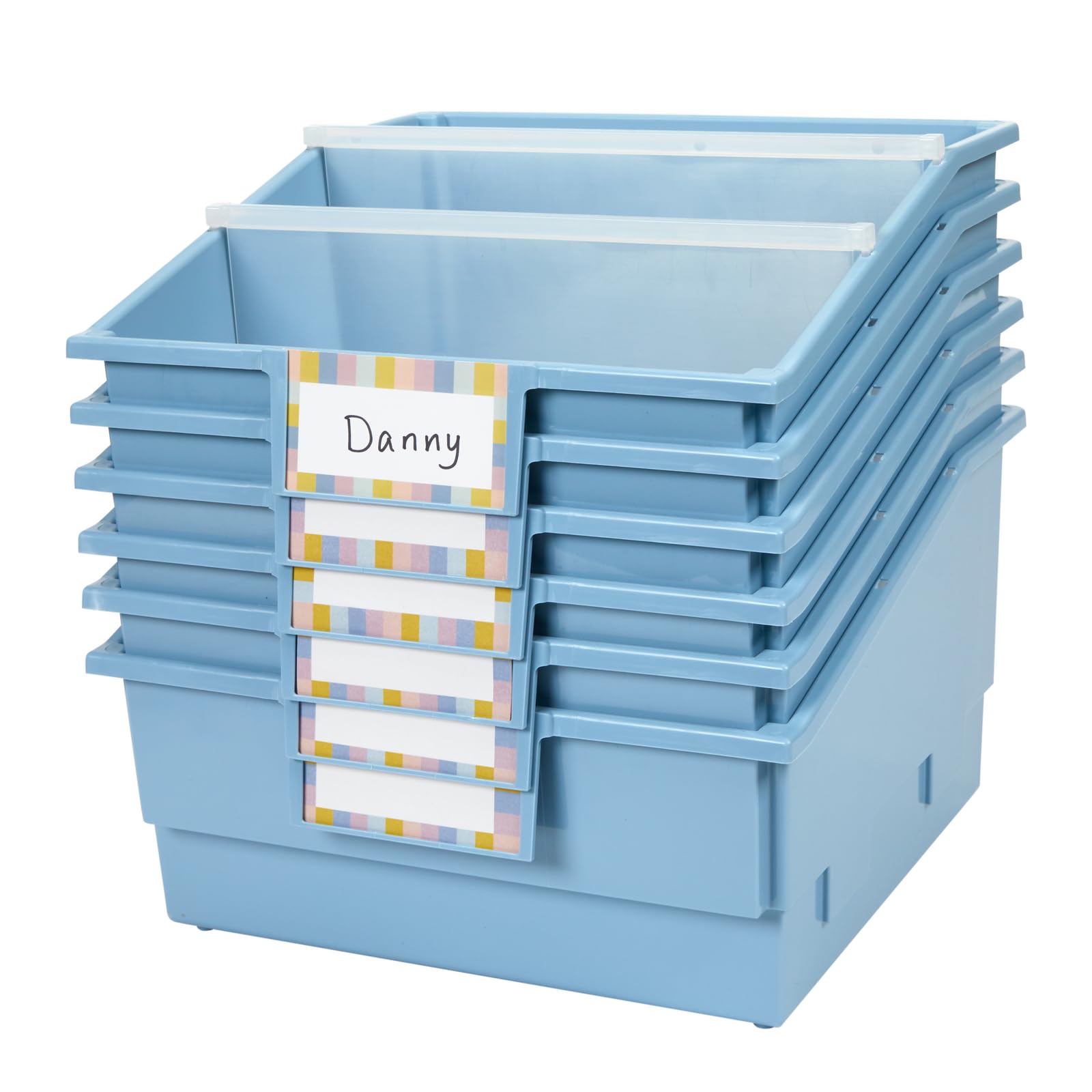 Really Good Stuff Picture Book Classroom Library Bins with Dividers - 6 Pack - Smoke Blue