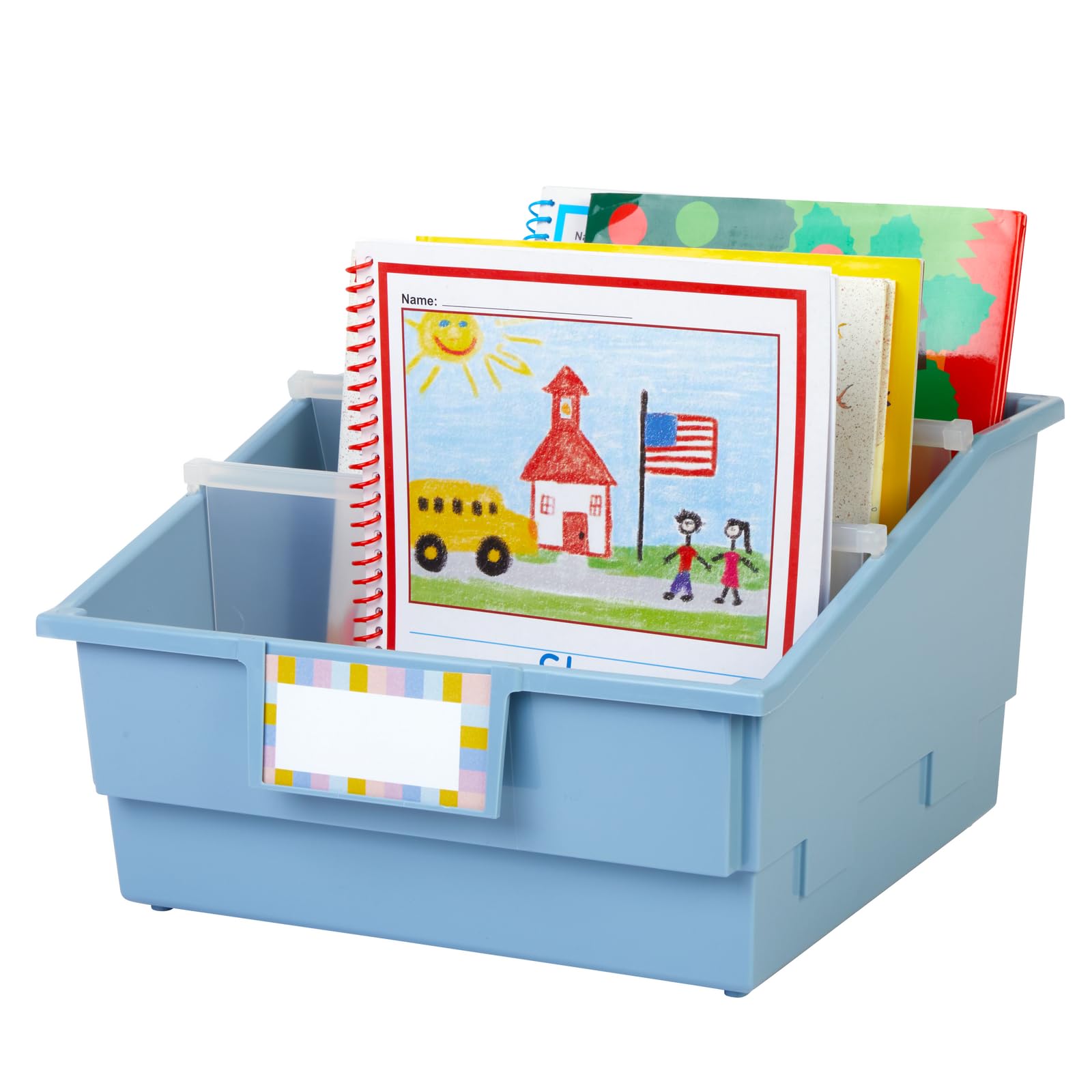 Really Good Stuff Picture Book Classroom Library Bins with Dividers - 6 Pack - Smoke Blue - Image 2