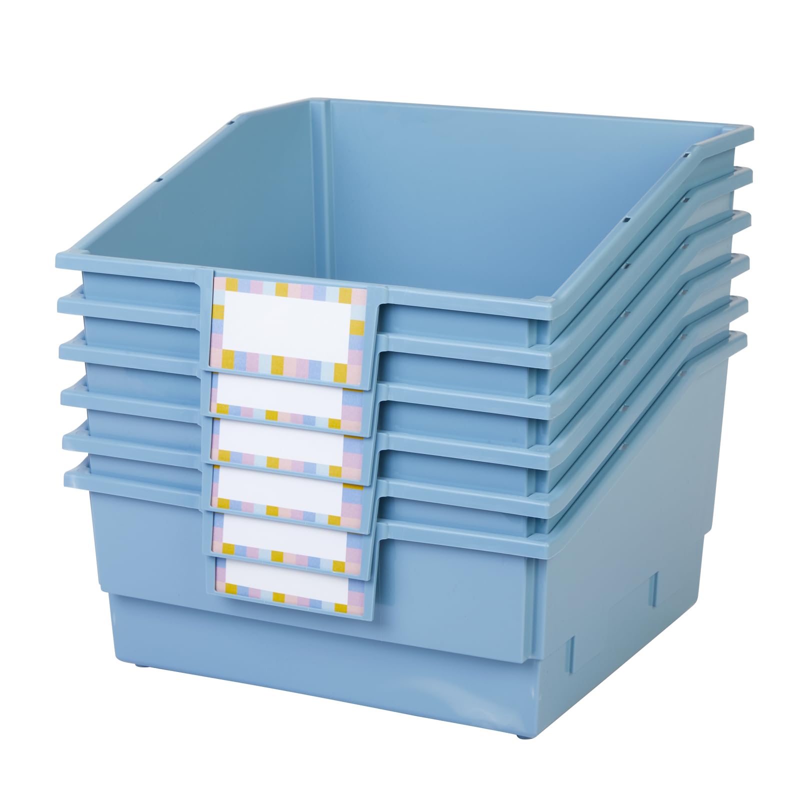 Really Good Stuff Picture Book Classroom Library Bins with Dividers - 6 Pack - Smoke Blue - Image 3