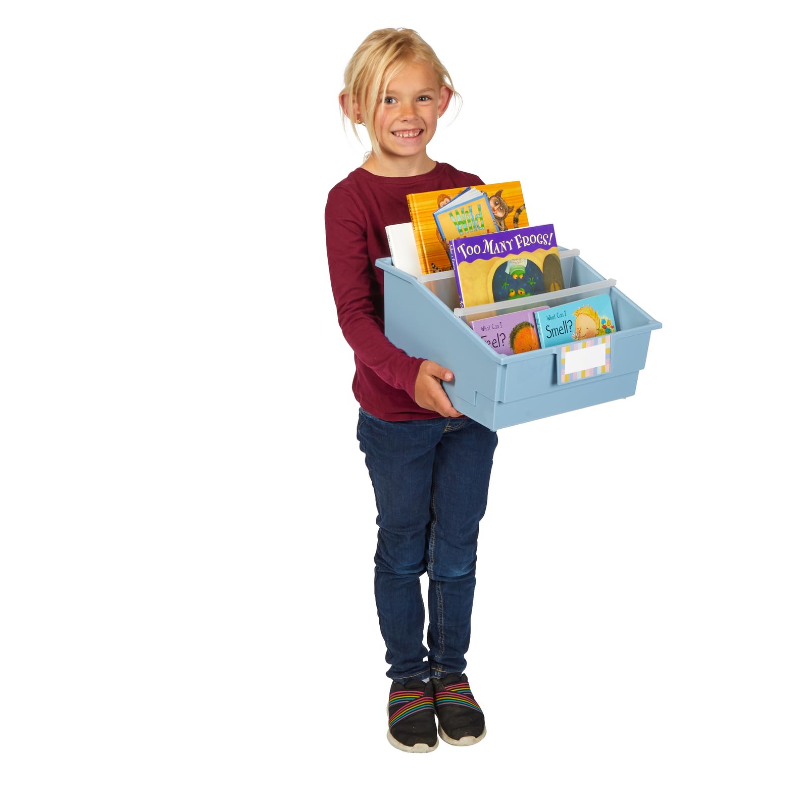 Really Good Stuff Picture Book Classroom Library Bins with Dividers - 6 Pack - Smoke Blue - Image 6