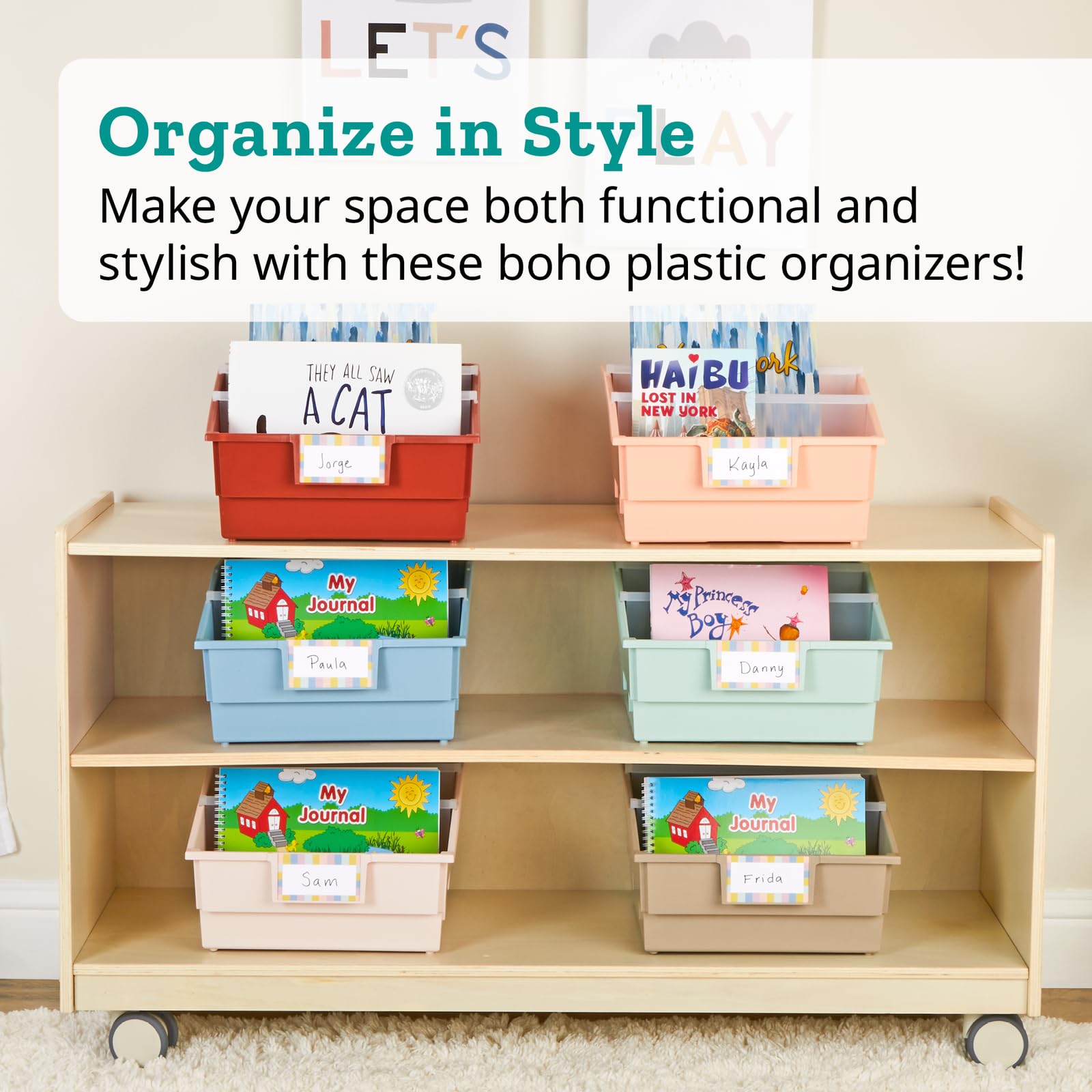 Really Good Stuff Picture Book Classroom Library Bins with Dividers - 6 Pack - Sand - Image 8