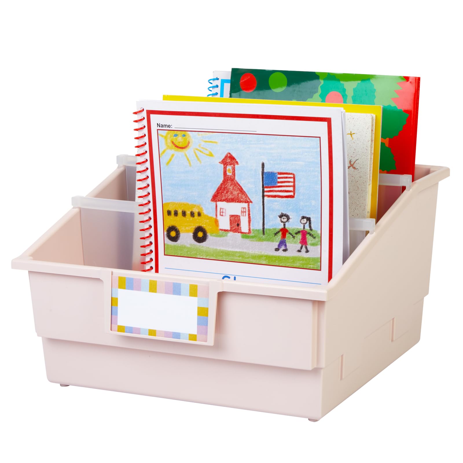 Really Good Stuff Picture Book Classroom Library Bins with Dividers - 6 Pack - Sand - Image 2
