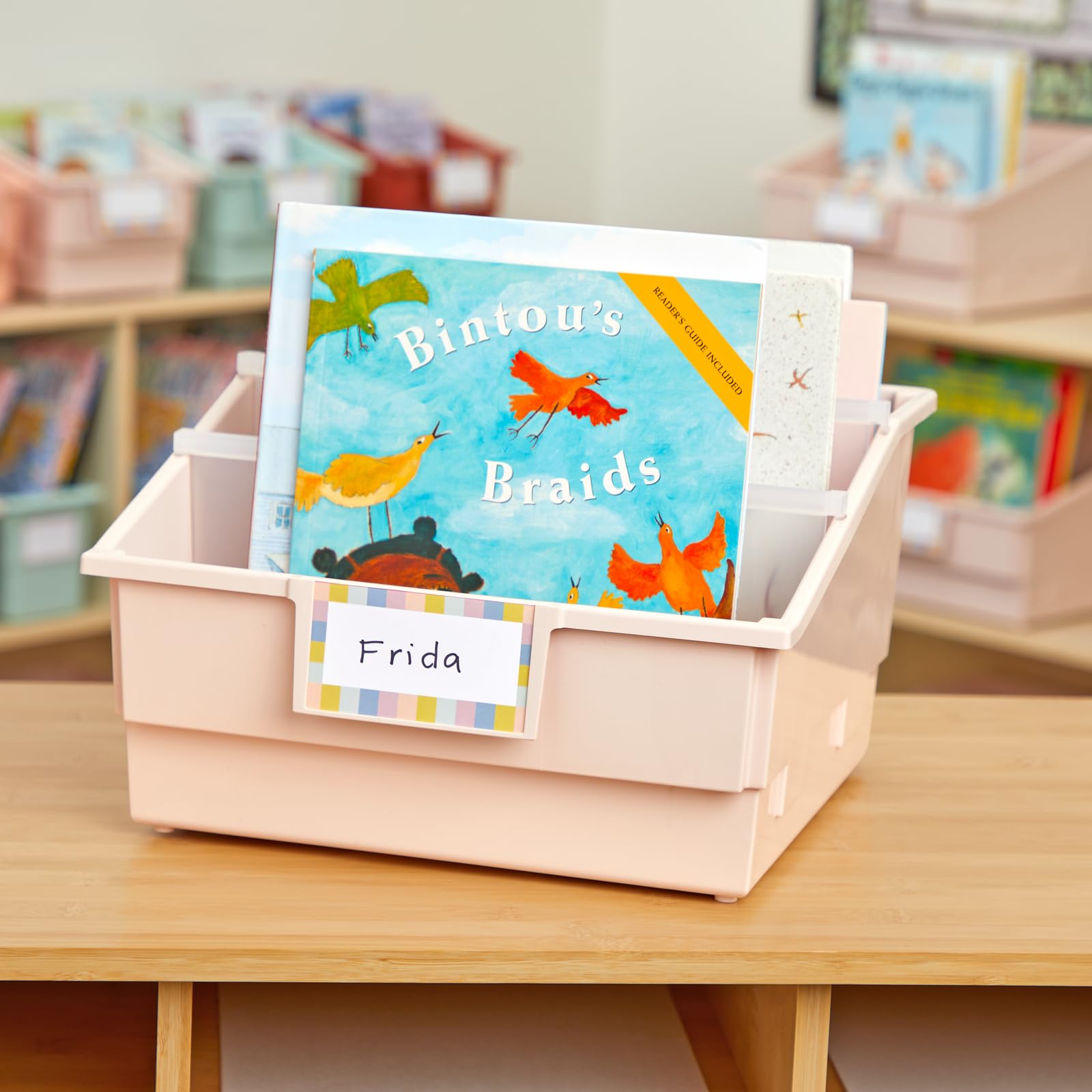 Really Good Stuff Picture Book Classroom Library Bins with Dividers - 6 Pack - Sand - Image 6