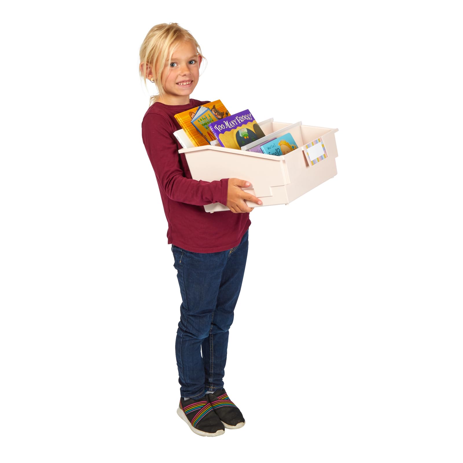 Really Good Stuff Picture Book Classroom Library Bins with Dividers - 6 Pack - Sand - Image 7