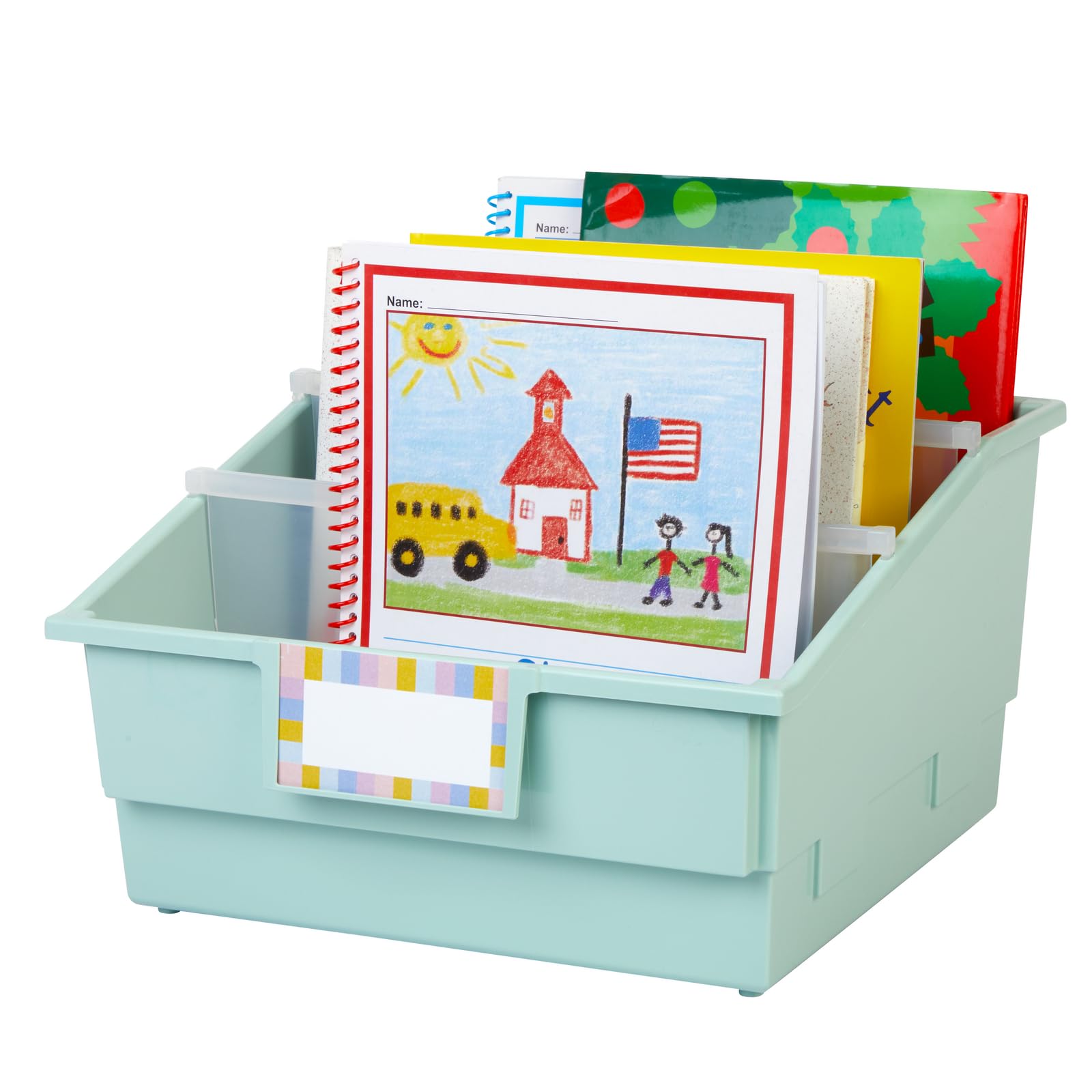 Really Good Stuff Picture Book Classroom Library Bins with Dividers - 6 Pack - Mint Green - Image 2