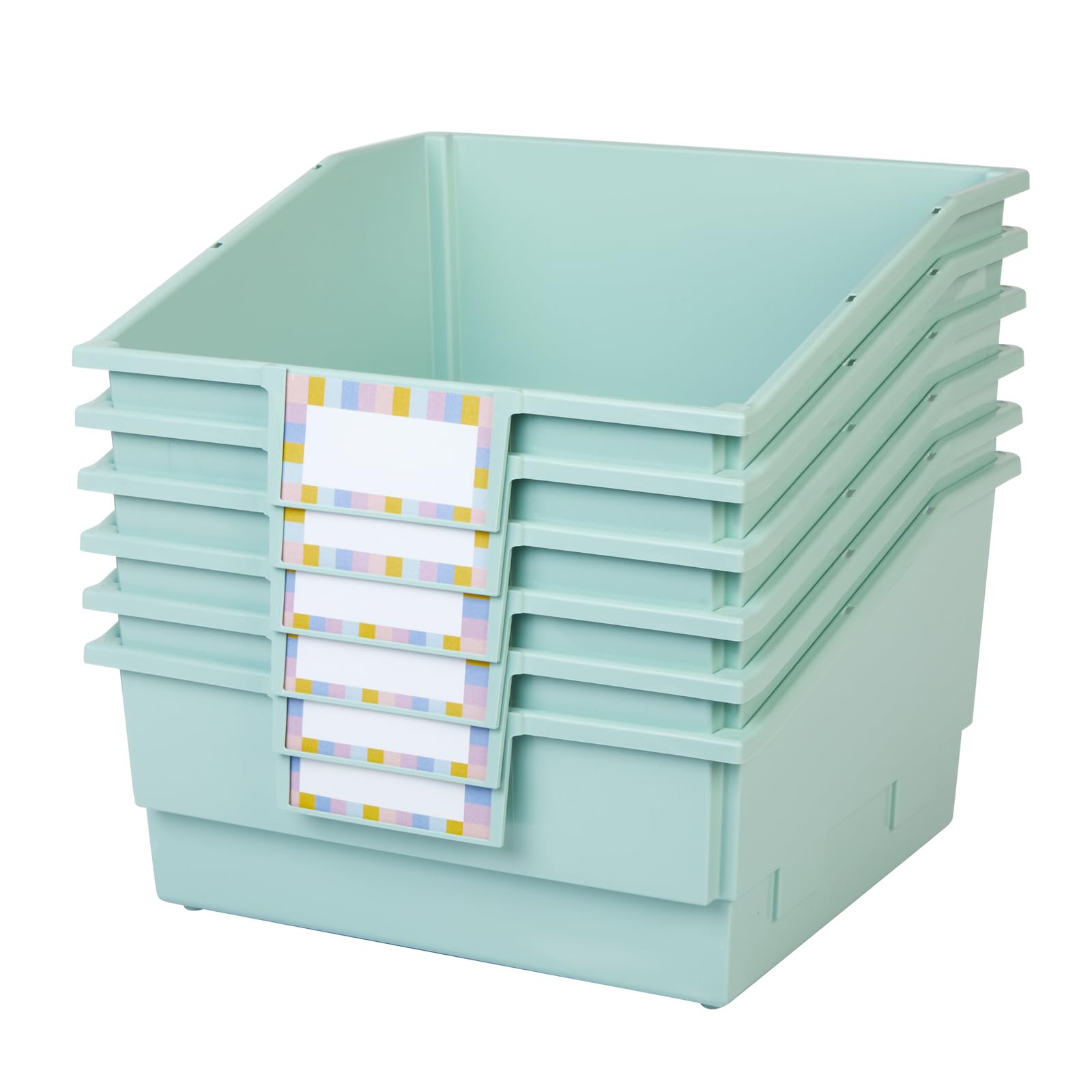 Really Good Stuff Picture Book Classroom Library Bins with Dividers - 6 Pack - Mint Green - Image 3
