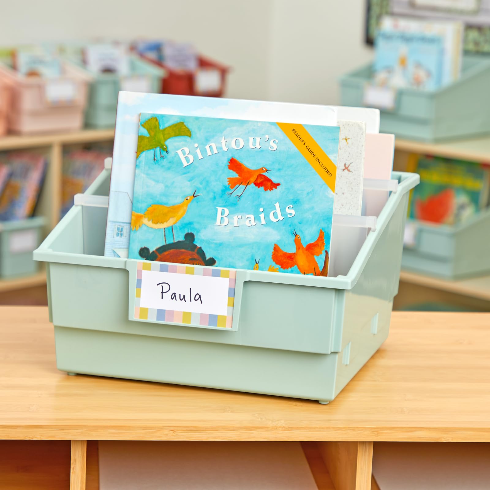 Really Good Stuff Picture Book Classroom Library Bins with Dividers - 6 Pack - Mint Green - Image 5