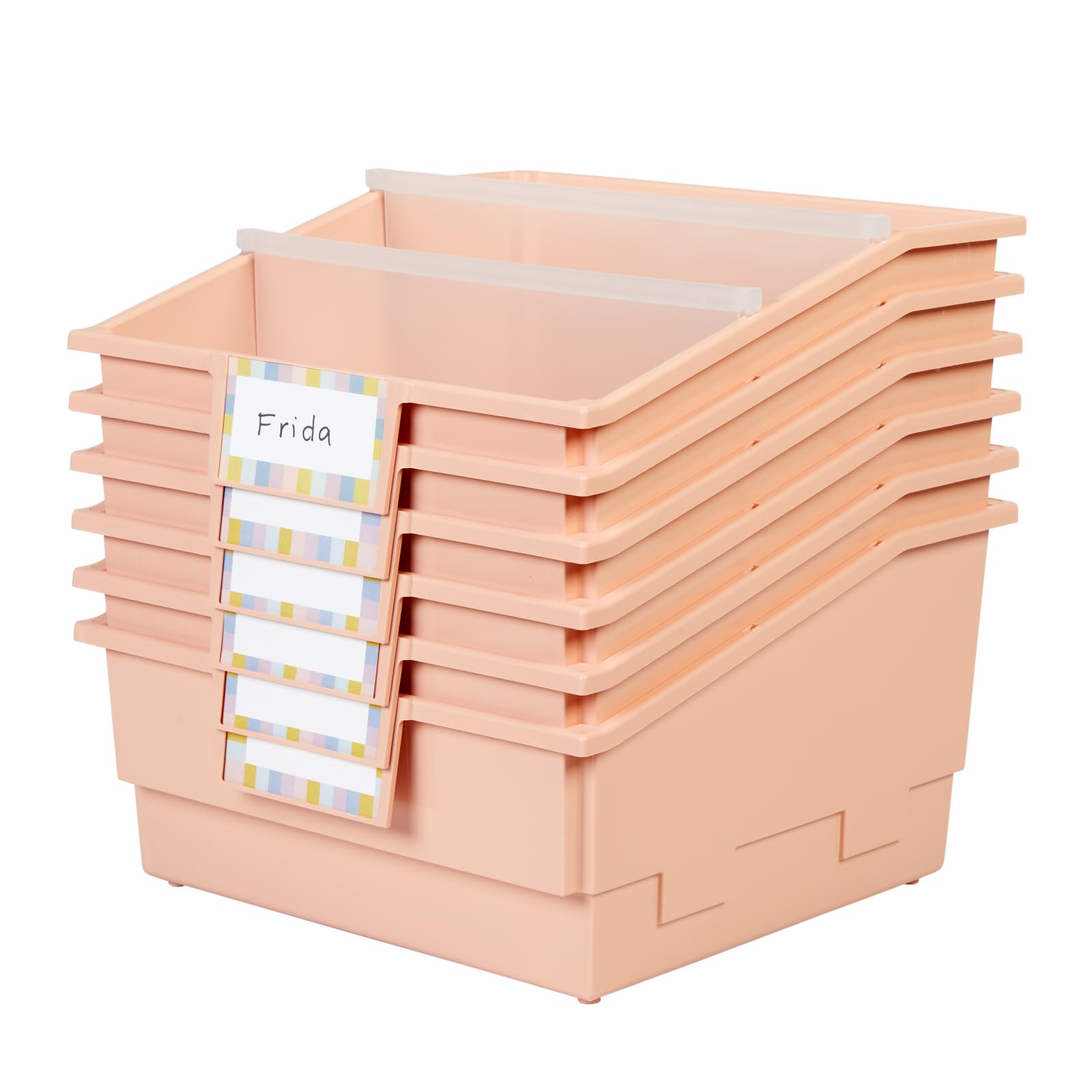 Really Good Stuff Picture Book Classroom Library Bins with Dividers - 6 Pack - Peach