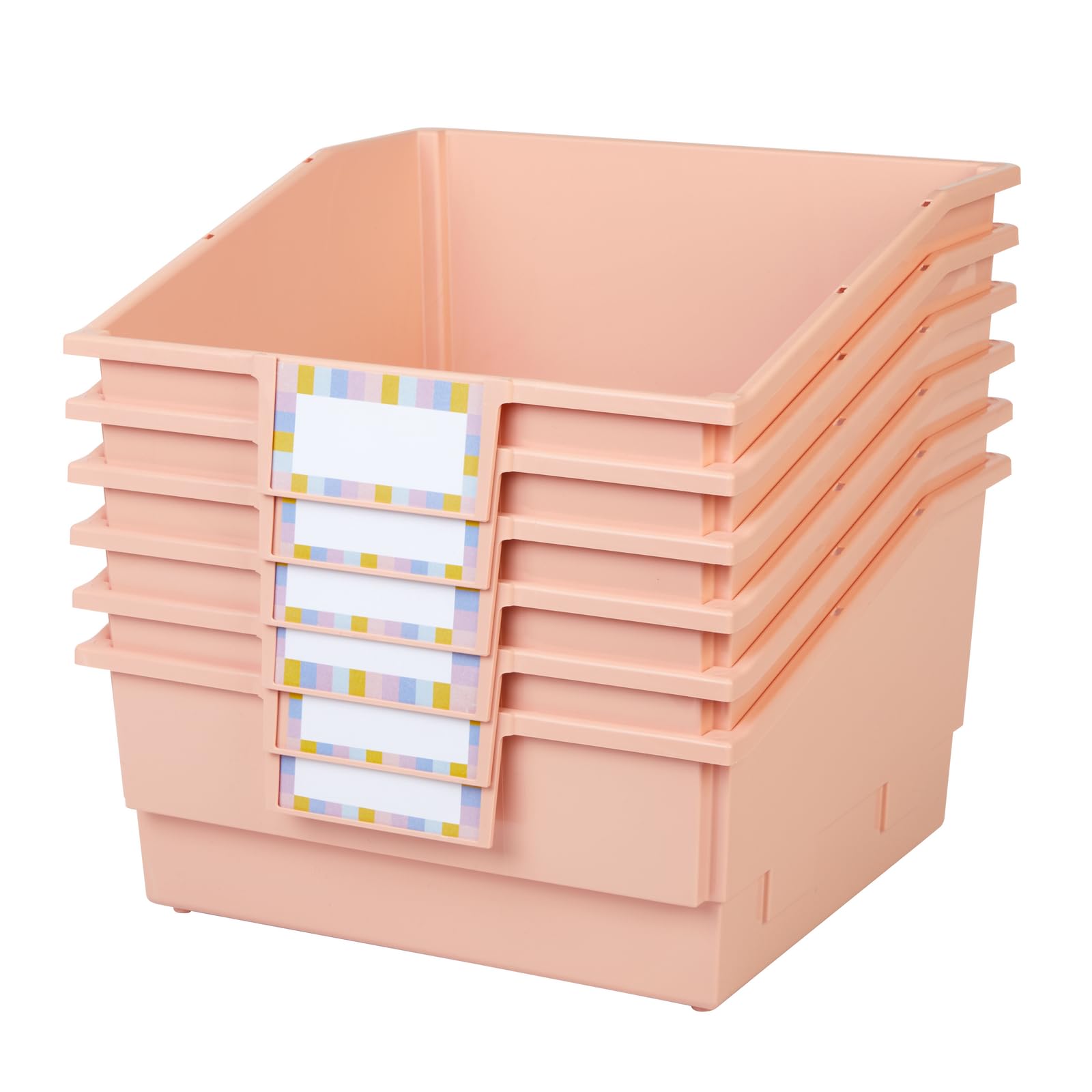 Really Good Stuff Picture Book Classroom Library Bins with Dividers - 6 Pack - Peach - Image 3
