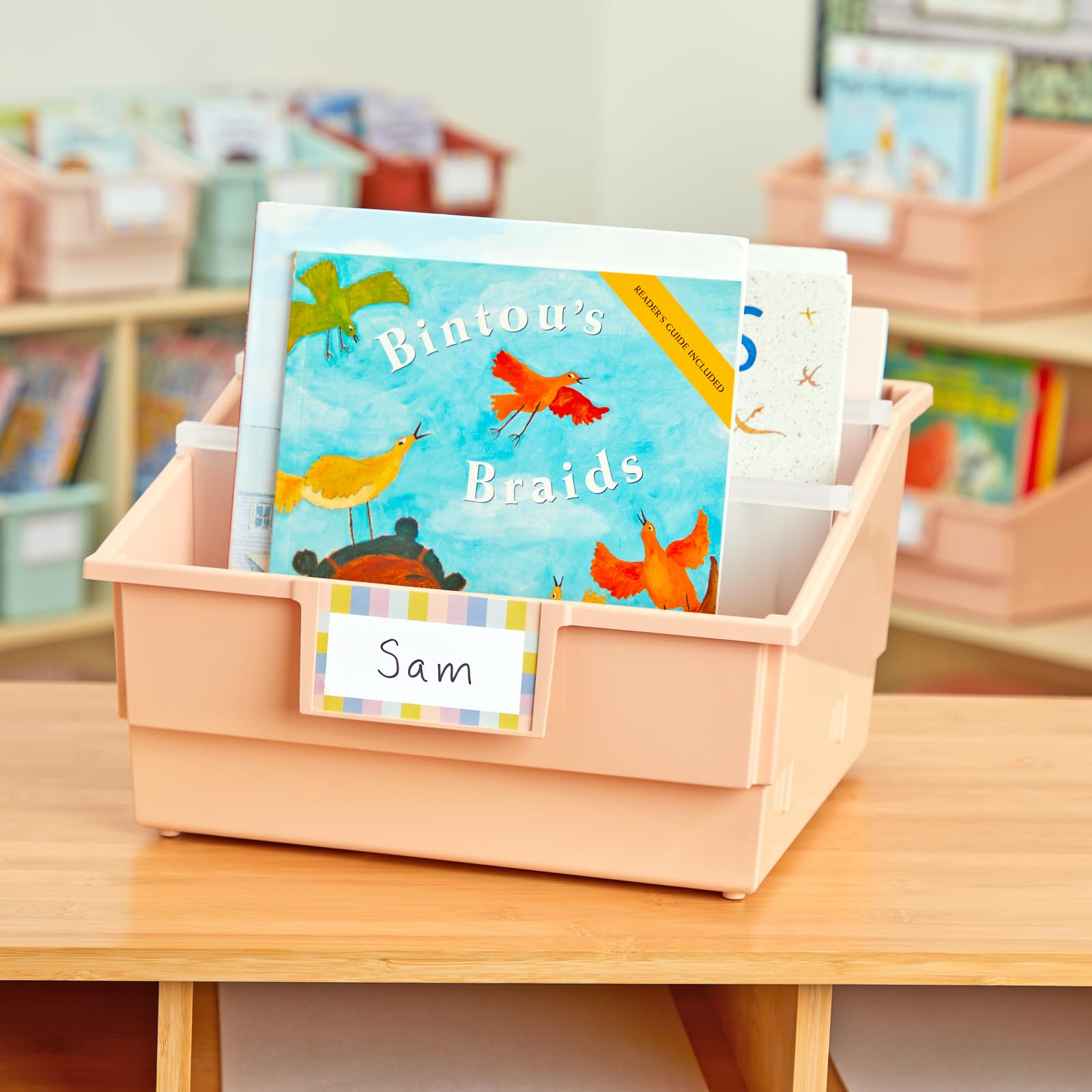 Really Good Stuff Picture Book Classroom Library Bins with Dividers - 6 Pack - Peach - Image 6