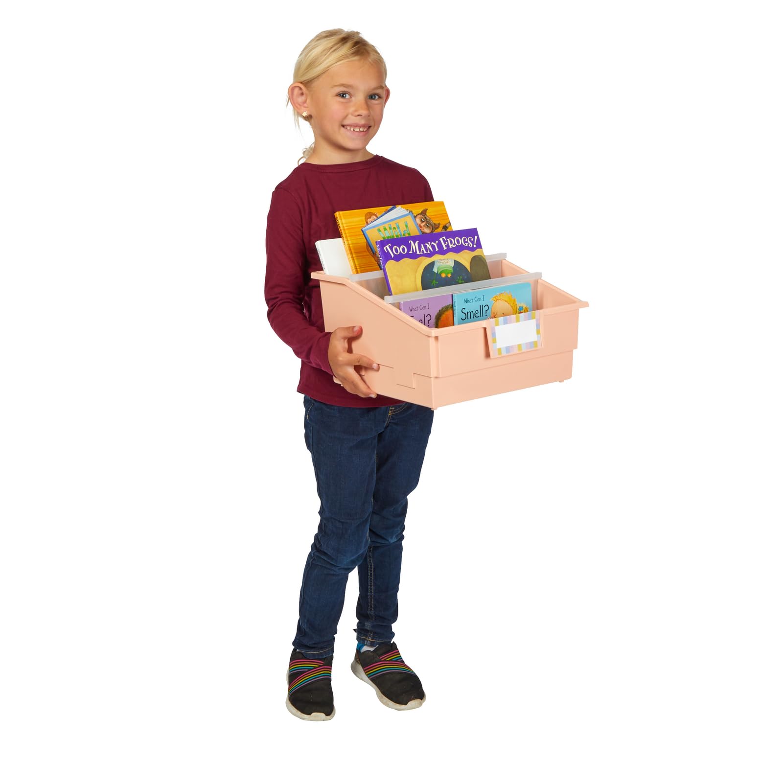 Really Good Stuff Picture Book Classroom Library Bins with Dividers - 6 Pack - Peach - Image 7