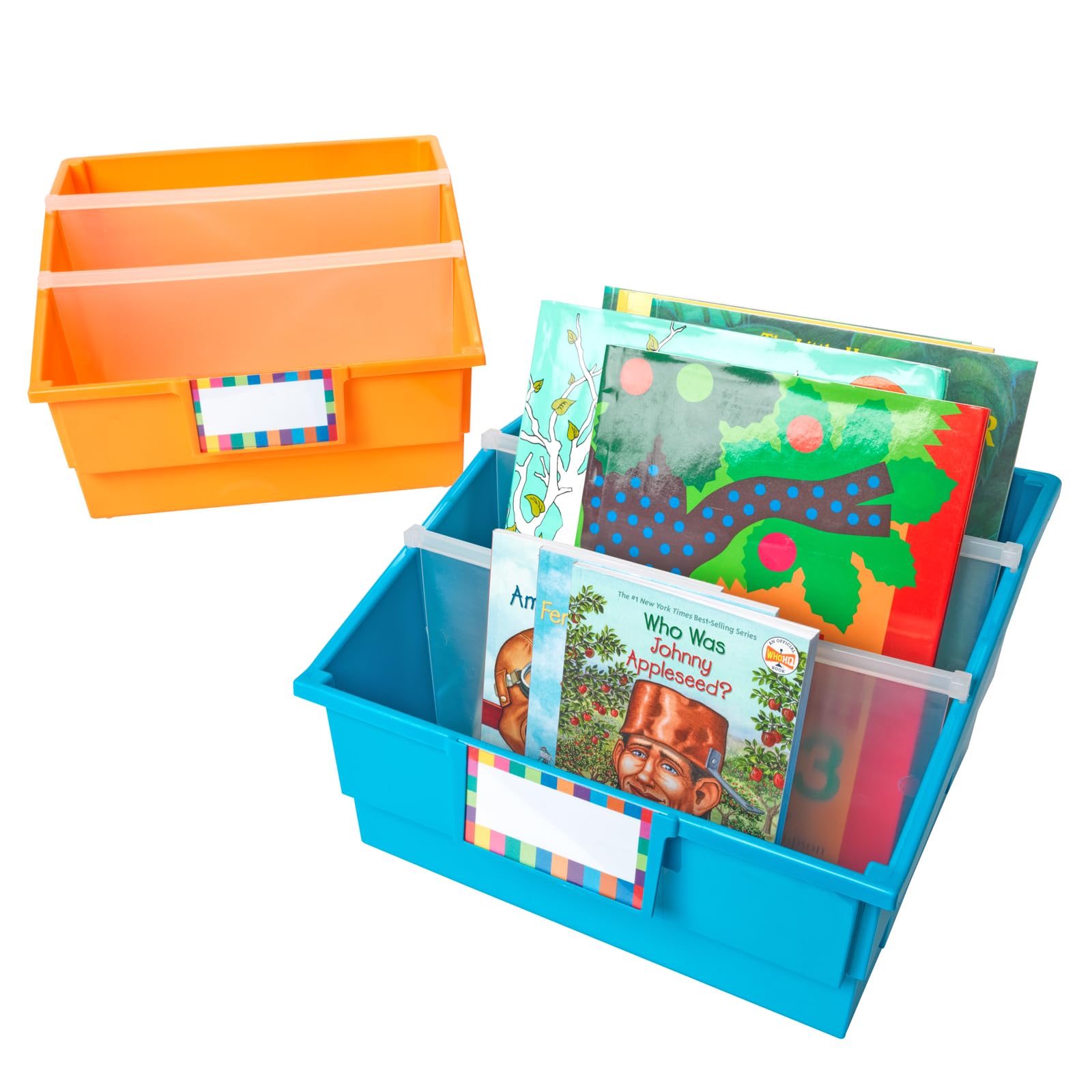 Really Good Stuff Picture Book Library Bins With Dividers - Neon Set Of 4 - Image 3
