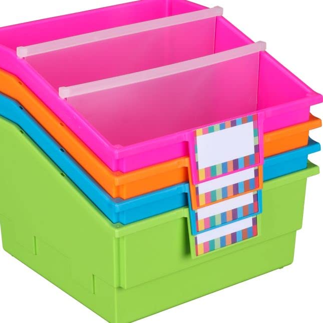 Really Good Stuff Picture Book Library Bins With Dividers - Neon Set Of 4 - Image 5