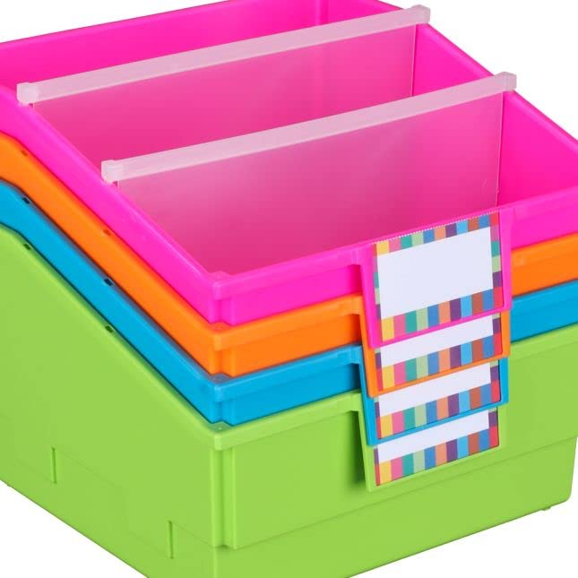 Really Good Stuff Picture Book Library Bins With Dividers - Neon Set Of 4 - Image 7