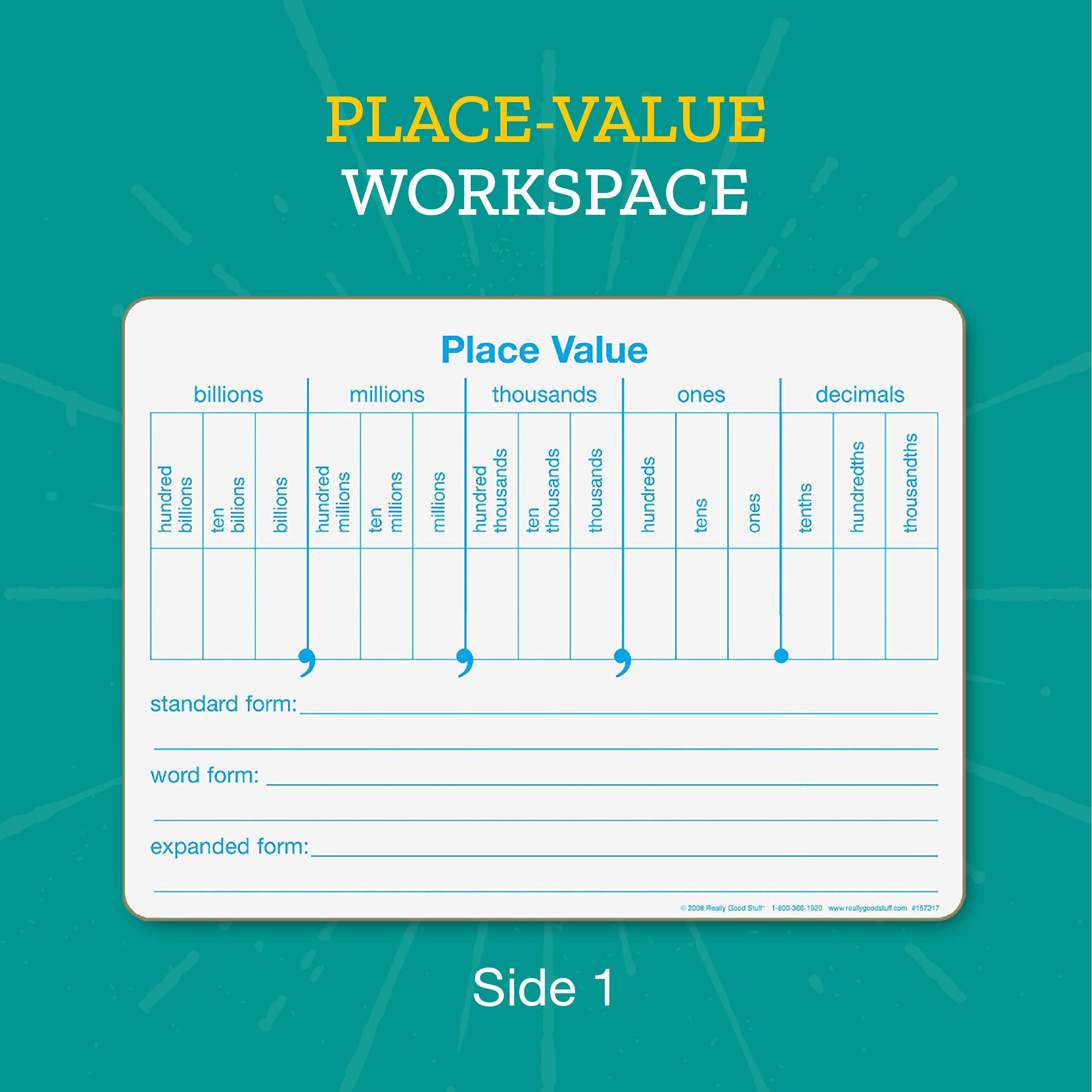 Really Good Stuff Place Value Dry Erase Boards, 12" by 9" -Set of 6- Help Students Write Large Numbers in Standard, Word, Expanded Forms, Double-Sided Practice Boards - Image 4