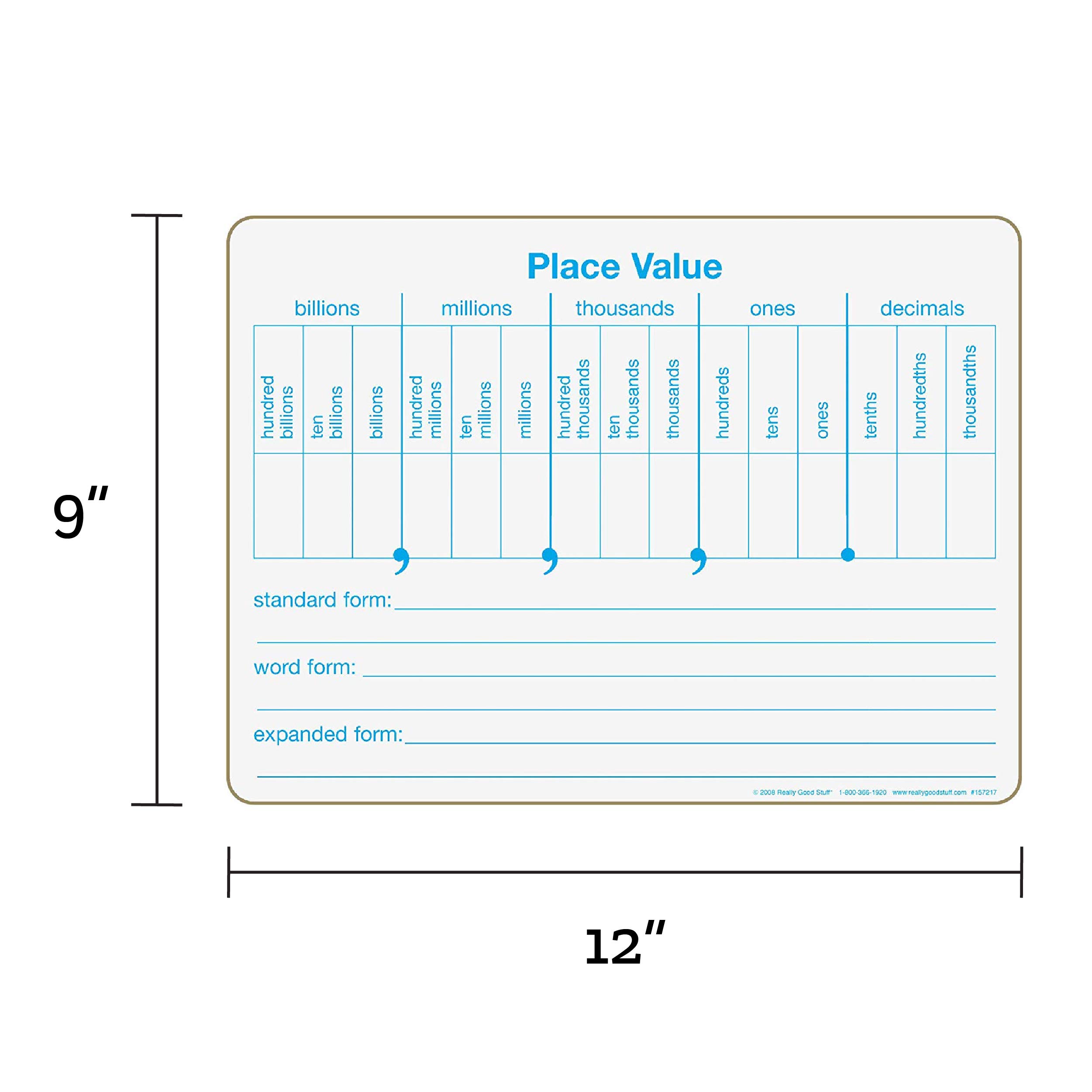 Really Good Stuff Place Value Dry Erase Boards, 12" by 9" -Set of 6- Help Students Write Large Numbers in Standard, Word, Expanded Forms, Double-Sided Practice Boards - Image 6