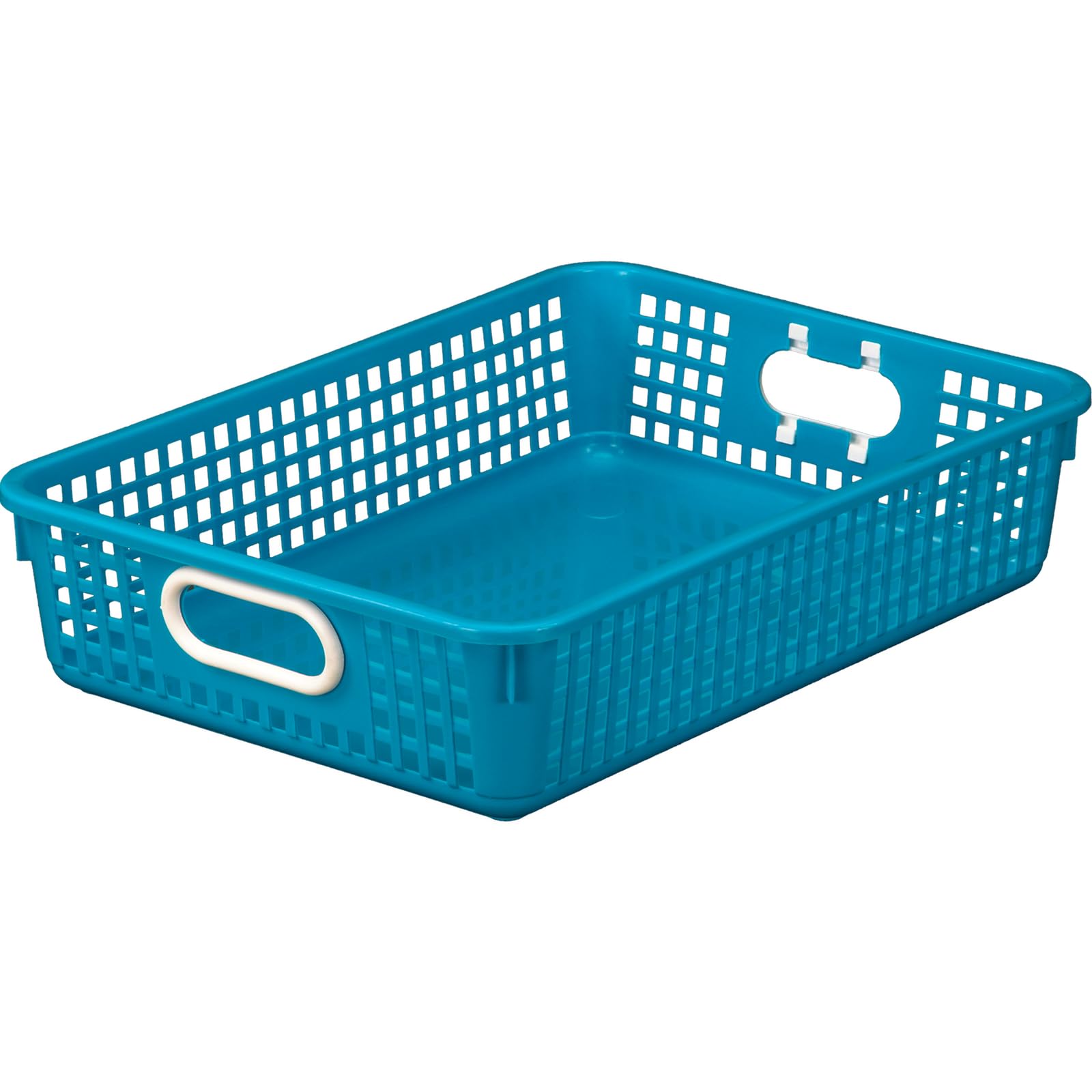 Really Good Stuff Plastic Desktop Paper Storage Baskets for Classroom or Home Use – 14”x10” Plastic Mesh Baskets Keep Papers Crease-Free and Secure – Blue Neon Basket With White Handles (1 Basket)