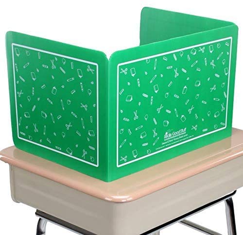 Really Good Stuff Plastic Privacy Shields for Student Desks – Set of 6 - Standard - Study Carrel Reduces Distractions - Keep Eyes from Wandering During Tests, Green with School Supplies Pattern - Image 4