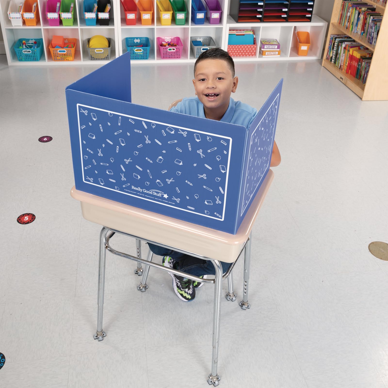 Really Good Stuff Plastic Privacy Shields for Student Desks – Single - Large - Study Carrel Reduces Distractions - Keep Eyes from Wandering During Tests, Blue School Tools - Image 3