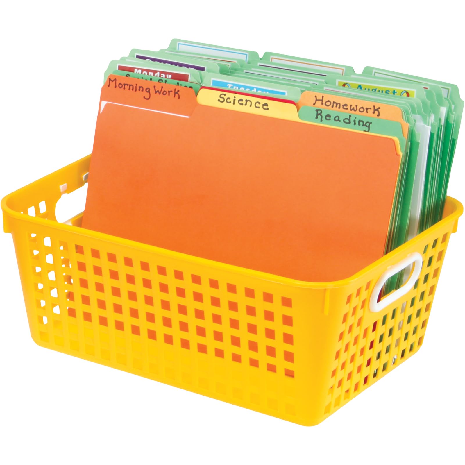 Really Good Stuff Plastic Storage Baskets with Handles, Bins for Books & Supplies, Organize Classroom & Home, 13” x 10”, Rainbow Colors 6 pk - Image 5