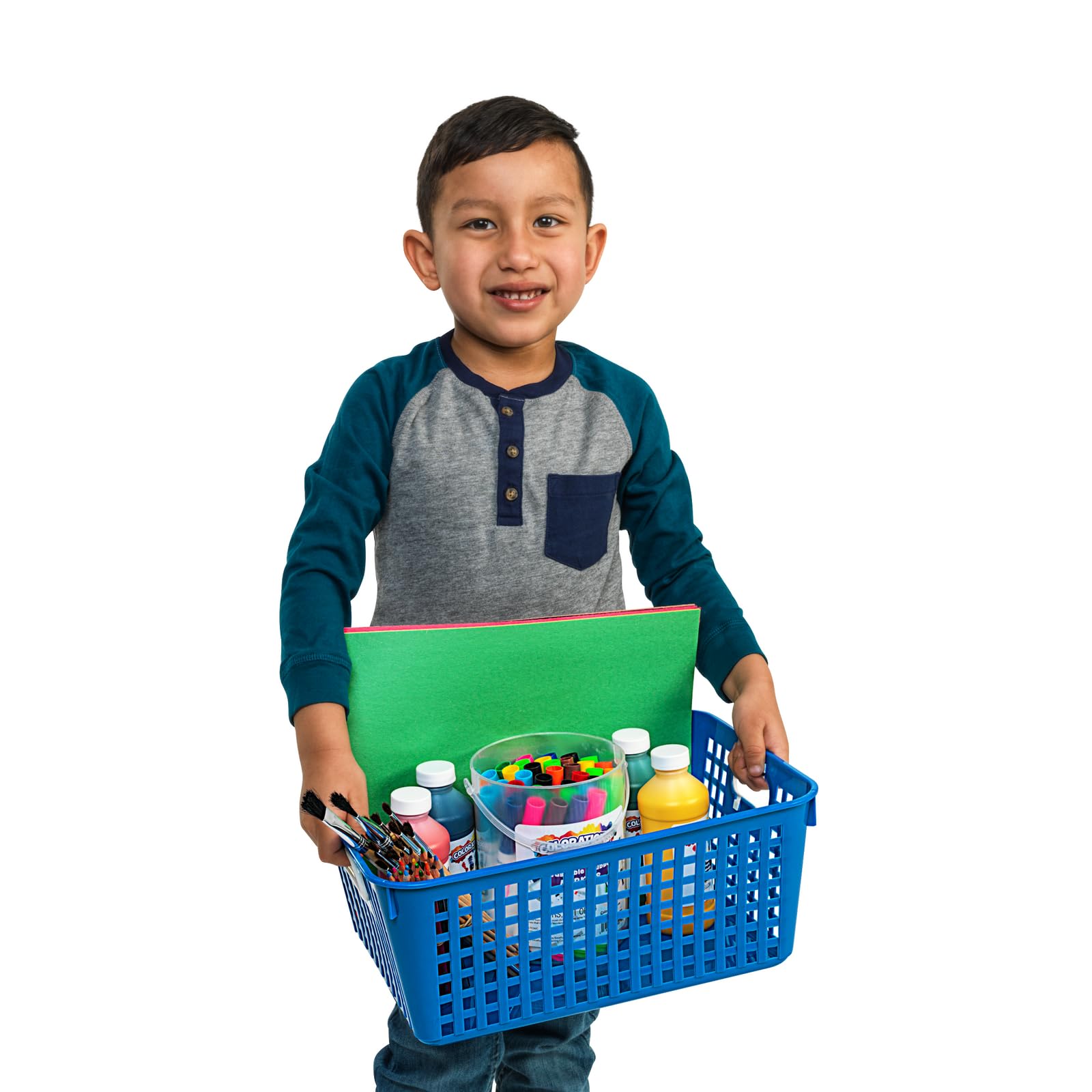 Really Good Stuff Plastic Storage Baskets with Handles, Bins for Books & Supplies, Organize Classroom & Home, 13” x 10”, Rainbow Colors 6 pk - Image 7