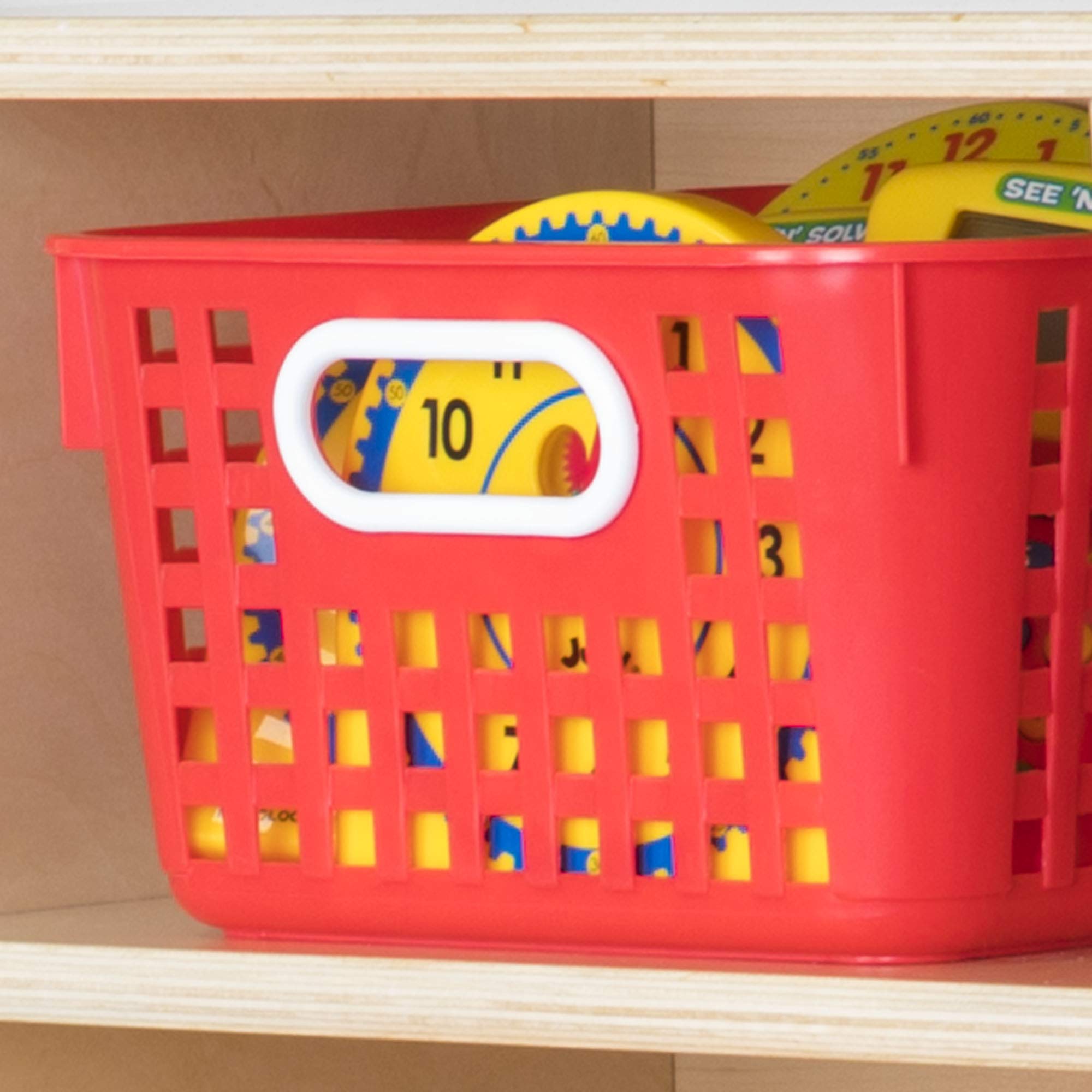 Really Good Stuff Plastic Storage Baskets with Handles, Bins for Books & Supplies, Organize Classroom & Home, 13” x 10”, Rainbow Colors 6 pk - Image 9