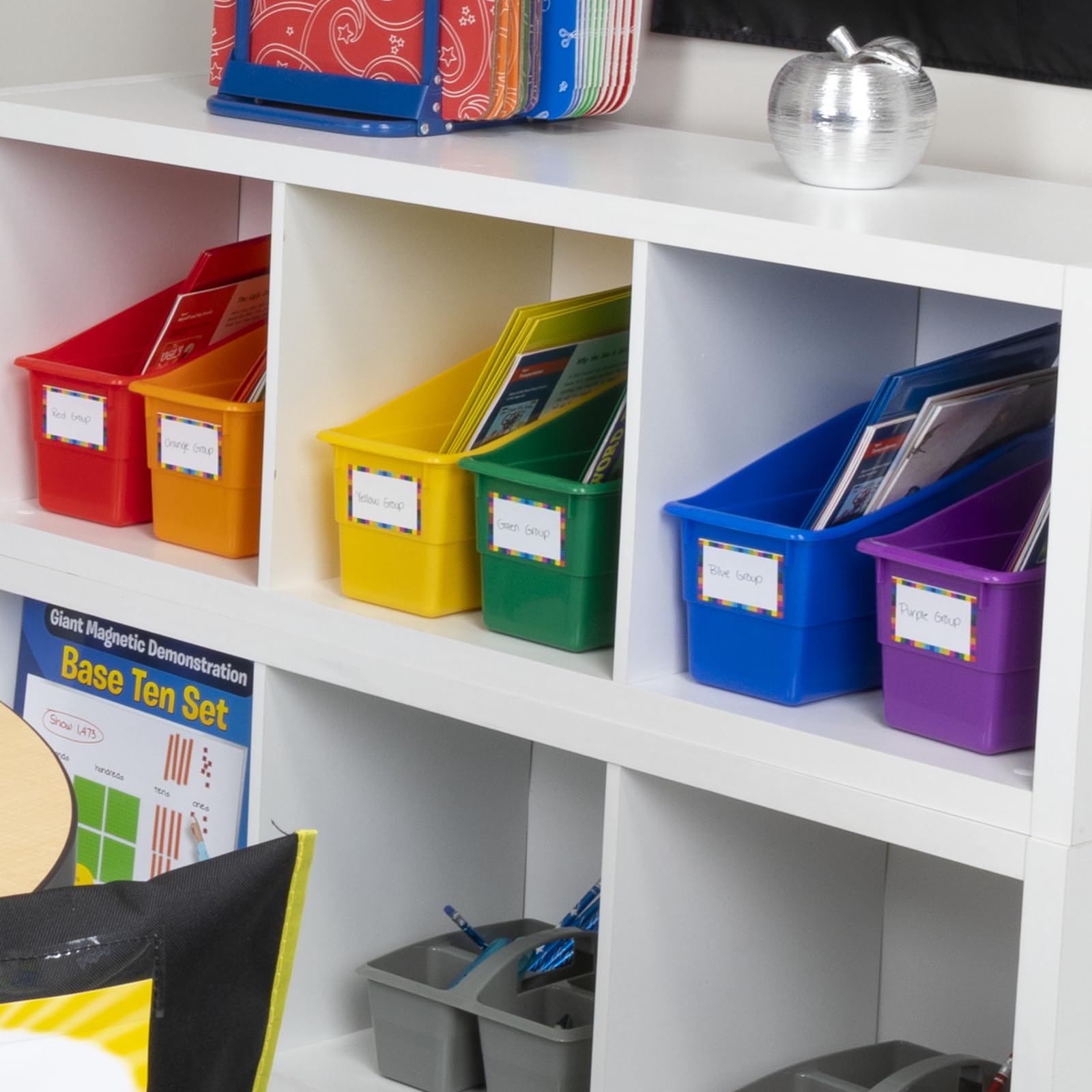 Really Good Stuff Rainbow Organizing Bins, Premium Plastic Book Holders With Name Labels, Vertical Storage & Organization for Classroom & Home, Color Code Files, Books, Binders, Supplies, 12 pk - Image 3
