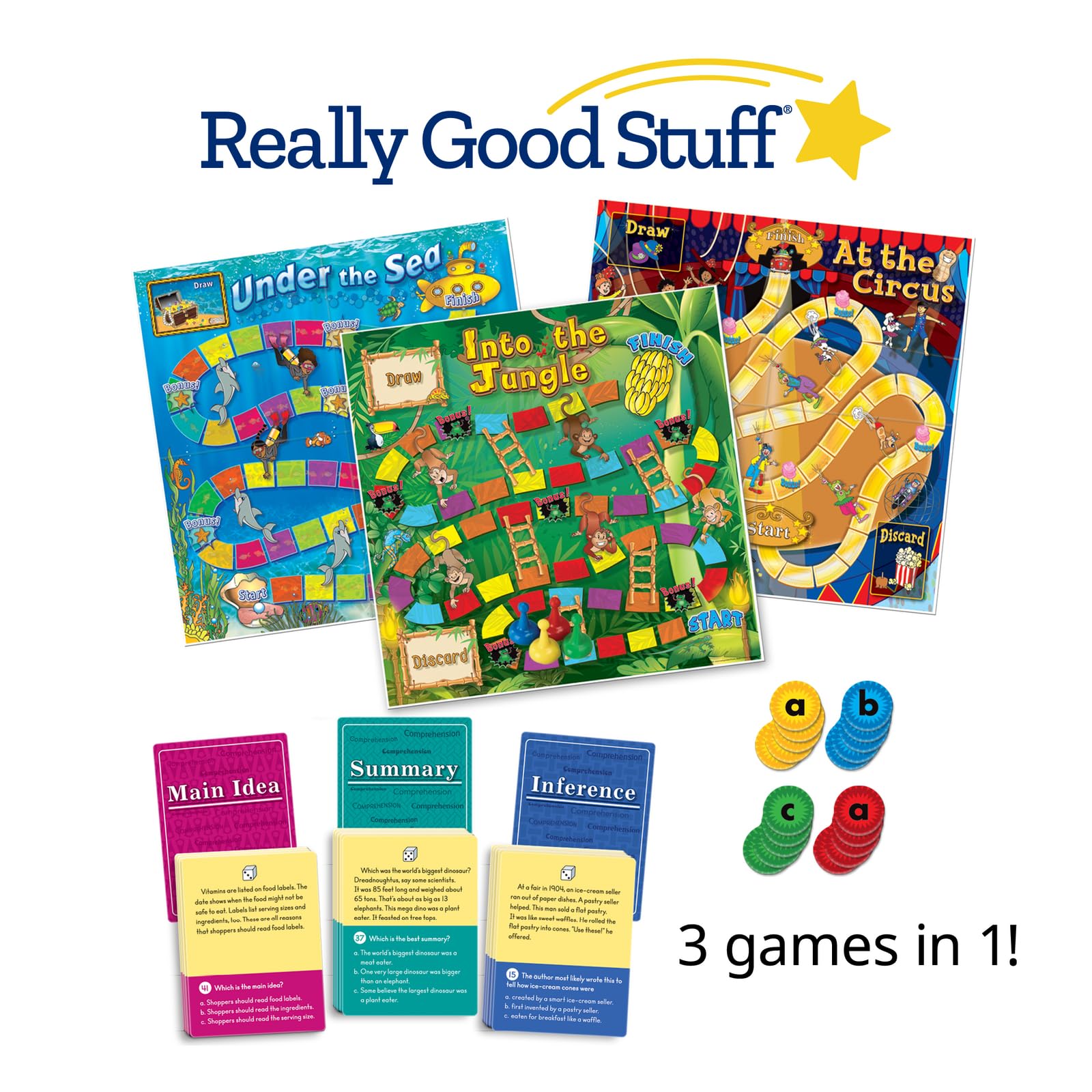 Really Good Stuff Reading Comprehension Game Trio: Main Idea, Summary and Inference - Grades 2-3 - Learning Activities, Homeschool Supplies - Image 2
