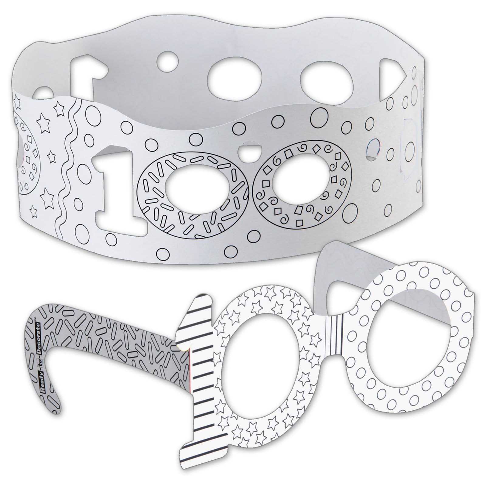 Really Good Stuff Ready to Decorate 100th Day of School Decorate Glasses & Crowns- 24 Pack- Happy 100th Day Activities & Gifts for The Classroom