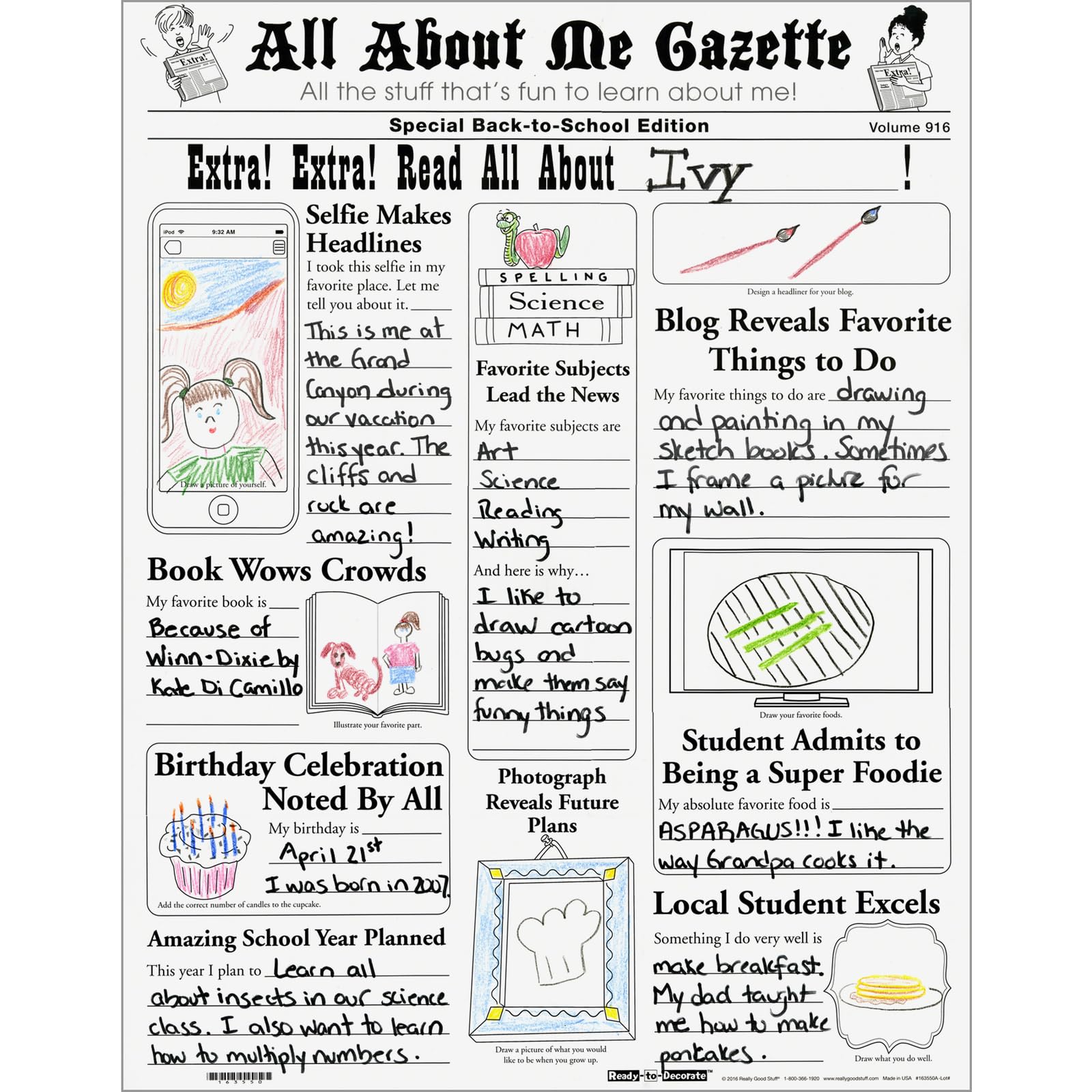 Really Good Stuff Ready-to-Decorate Extra, Extra, Read All About Me Posters - 24 Posters