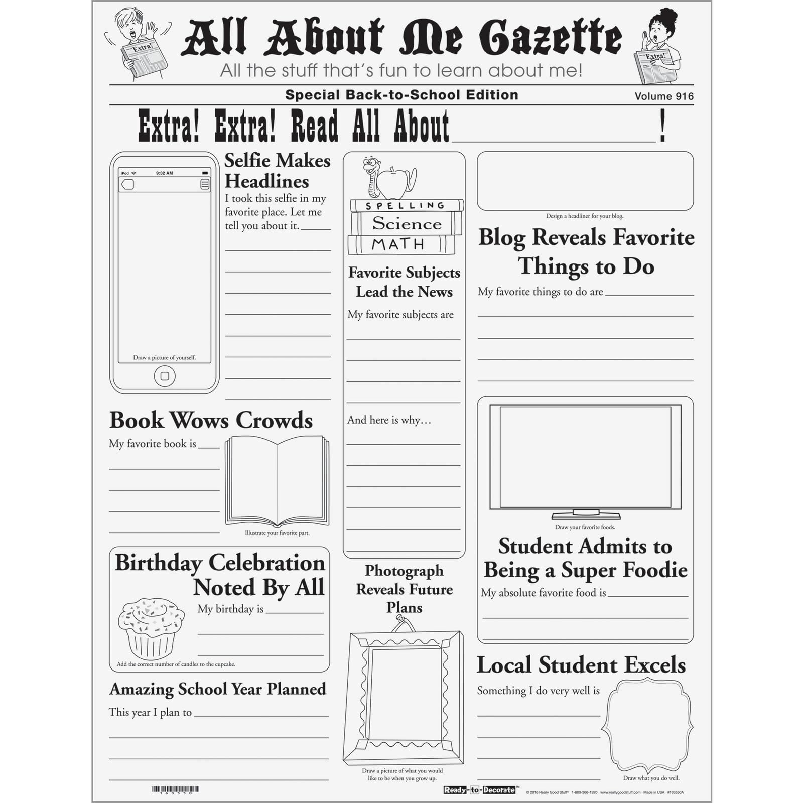 Really Good Stuff Ready-to-Decorate Extra, Extra, Read All About Me Posters - 24 Posters - Image 2
