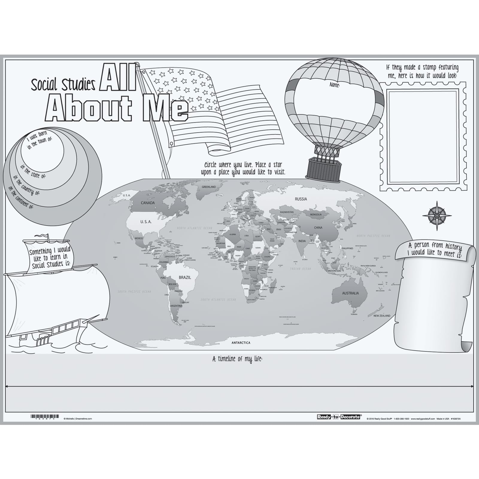 Really Good Stuff Ready-to-Decorate Social Studies All About Me Posters, 22" by 17" (Set of 24) - Classroom Decor, Preschool and Elementary Classroom Must Haves, Sit Dots, Teacher Supplies - Image 2