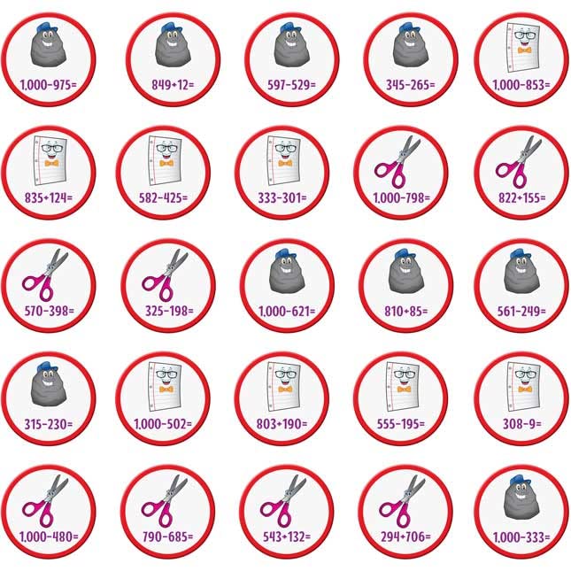 Really Good Stuff Rock, Paper, Scissors Math Game - Addition and Subtraction Through 1, 000-1 Game - Image 4