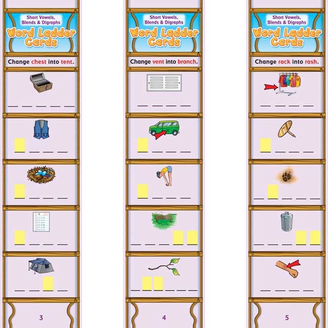 Really Good Stuff Short Vowels, Blends and Digraphs Word Ladder Cards - 28 Cards - Image 3