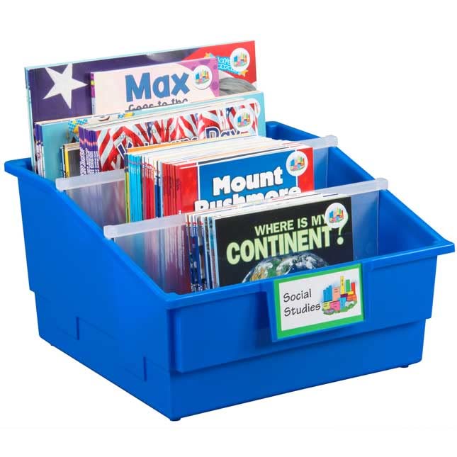 Really Good Stuff Single-Color Picture Book Classroom Library Bins with Dividers, 13.5" x 13.5" x 7.75", 4 Pack, Pebble - Image 4