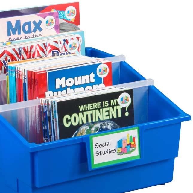 Really Good Stuff Single-Color Picture Book Classroom Library Bins with Dividers, 13.5" x 13.5" x 7.75", 4 Pack, Pebble - Image 5