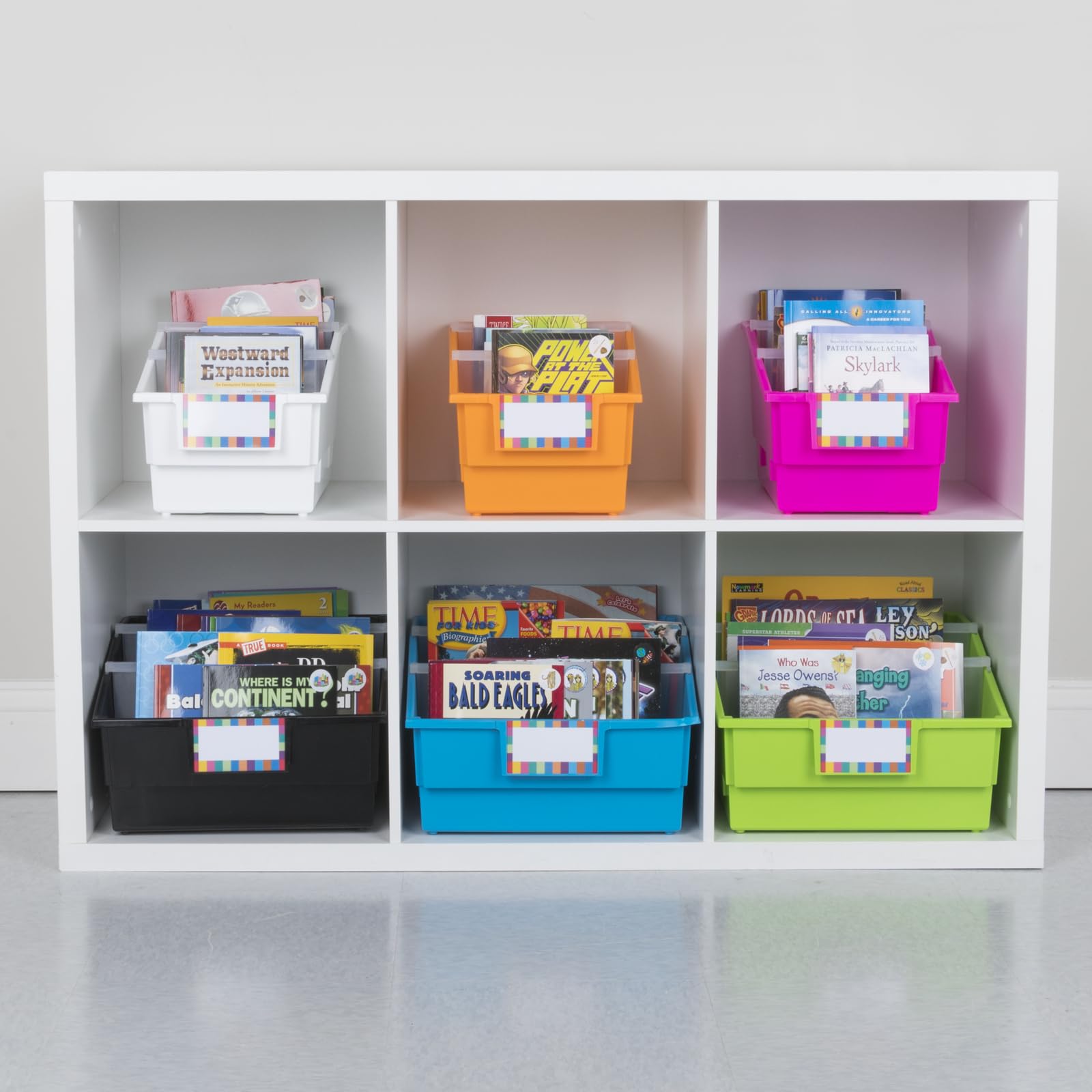 Really Good Stuff Chapter Book Library Bins with Dividers -13.5"L x 7.75"W x 8.75"H - 12 Pack, Orange - Plastic Shelf Bin Organizer for Classrooms, Books, Documents, Files, Magazines - Image 3