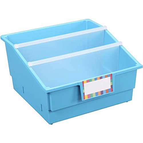 Really Good Stuff Single-Color Picture Book Classroom Library Bins with Dividers, 13.5" x 13.5" x 7.75", 4 Pack, Neon Blue - Image 6