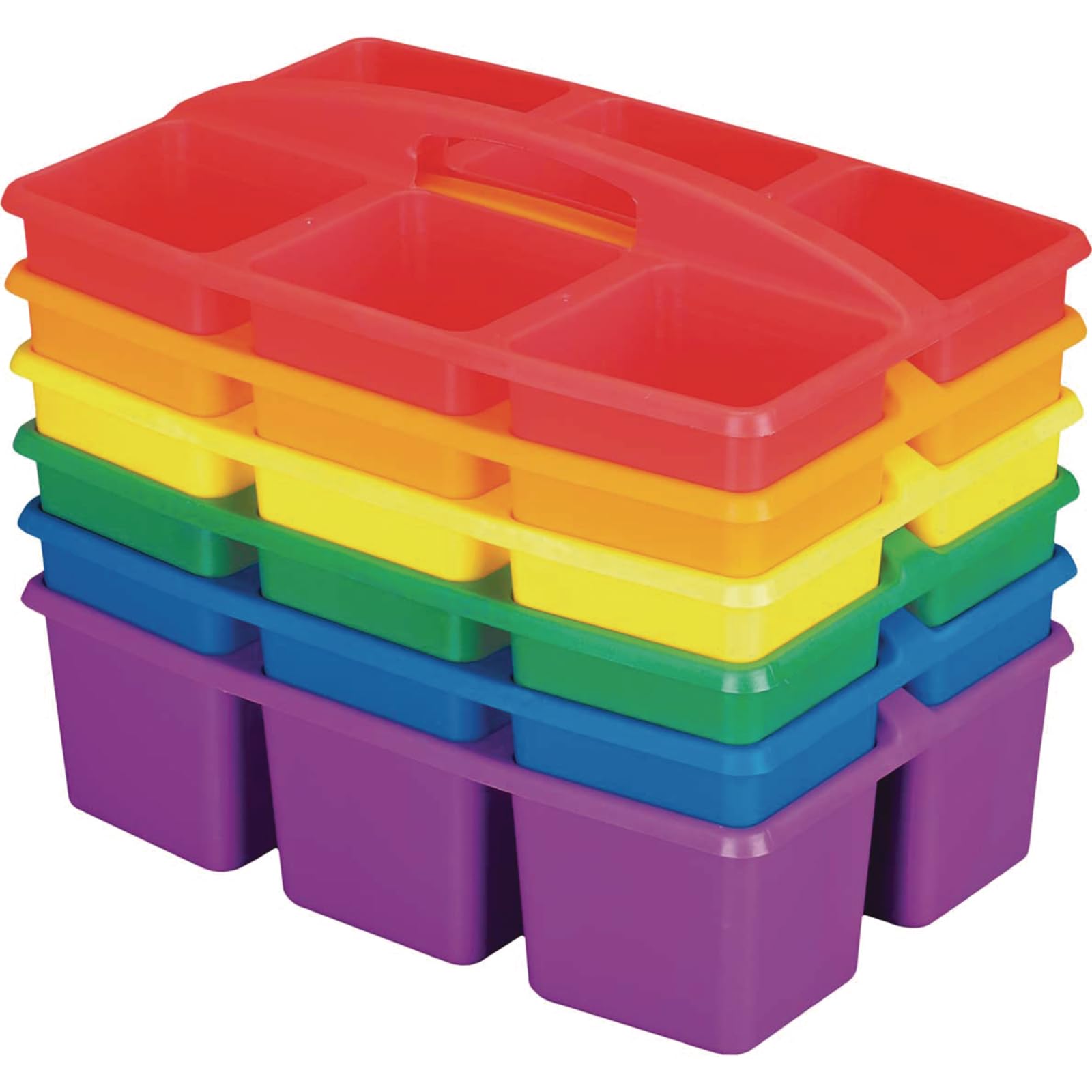 Really Good Stuff Six-Equal-Compartment Caddies - 6 Pack - Classroom Table Caddies - Assorted Colors Portable Plastic Storage Classroom Caddy for Easy Storage of Small Items
