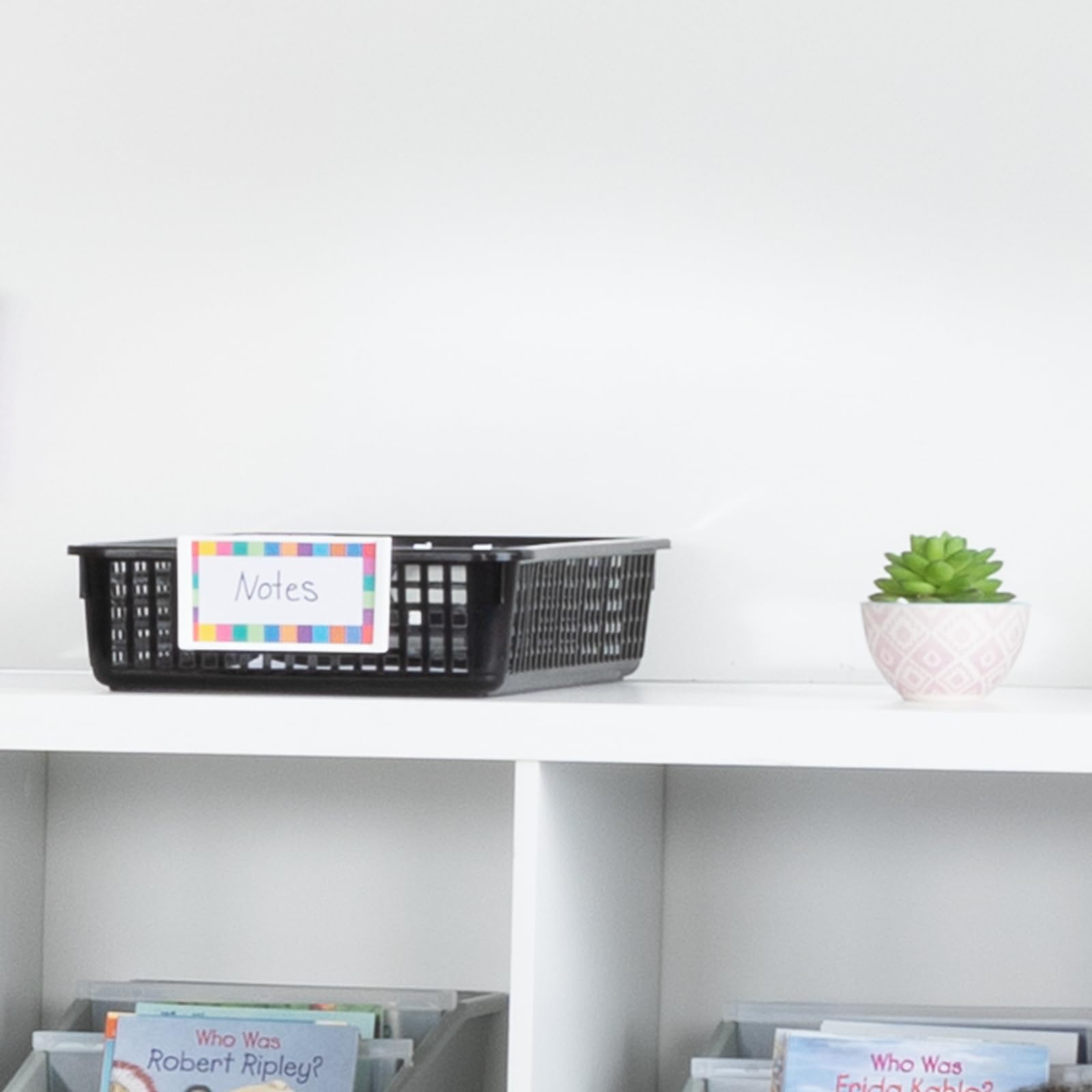 Really Good Stuff Small Plastic Paper Baskets, 14" x 10" x 3.25", 12 Pack, Black, Plastic Mesh Baskets for Classroom, Home, and Office, Fits A4 Paper, Documents, Files, Magazines - Image 4