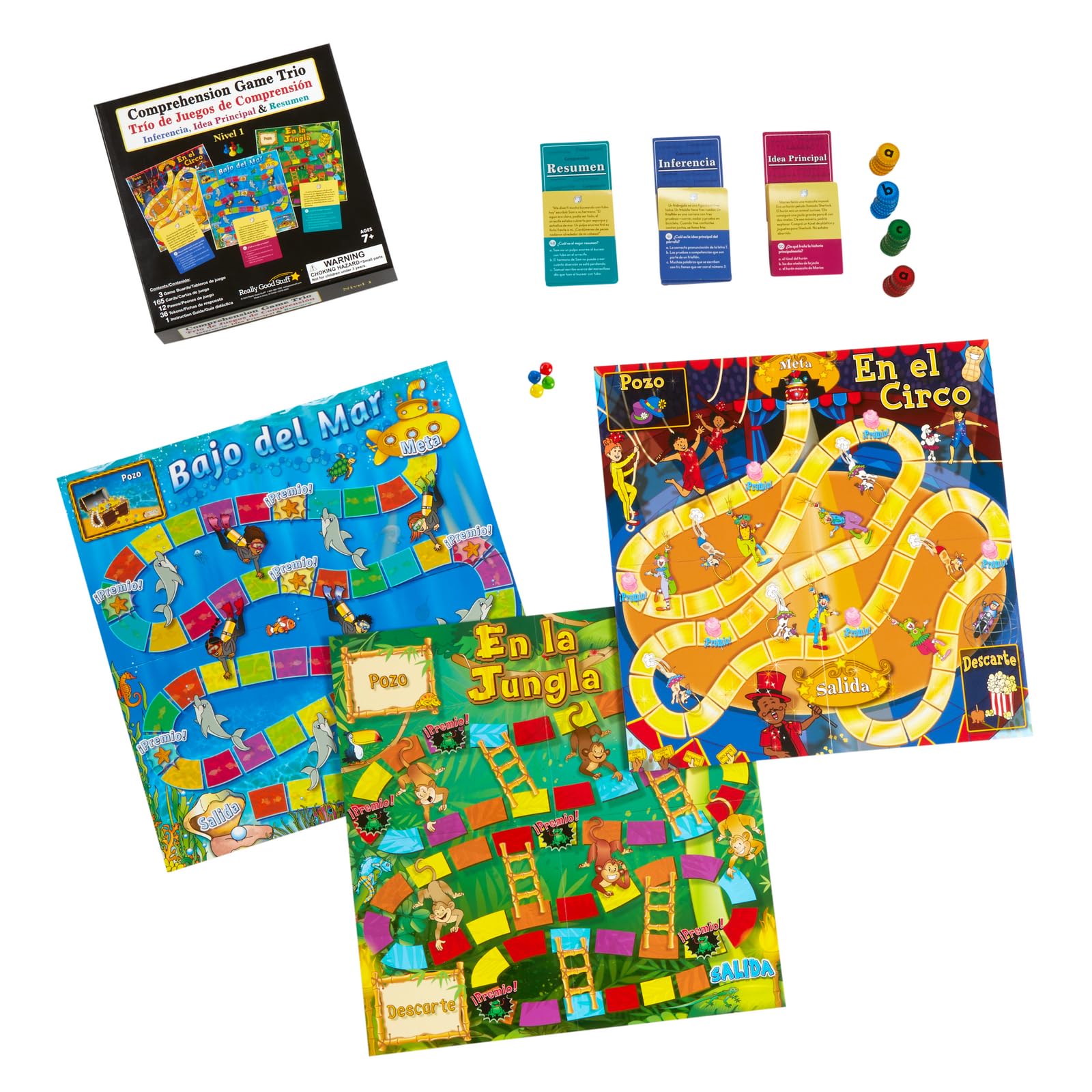 Really Good Stuff Spanish Comprehension Game Trio: Main Idea, Summary & Inference - Grades: 2-3