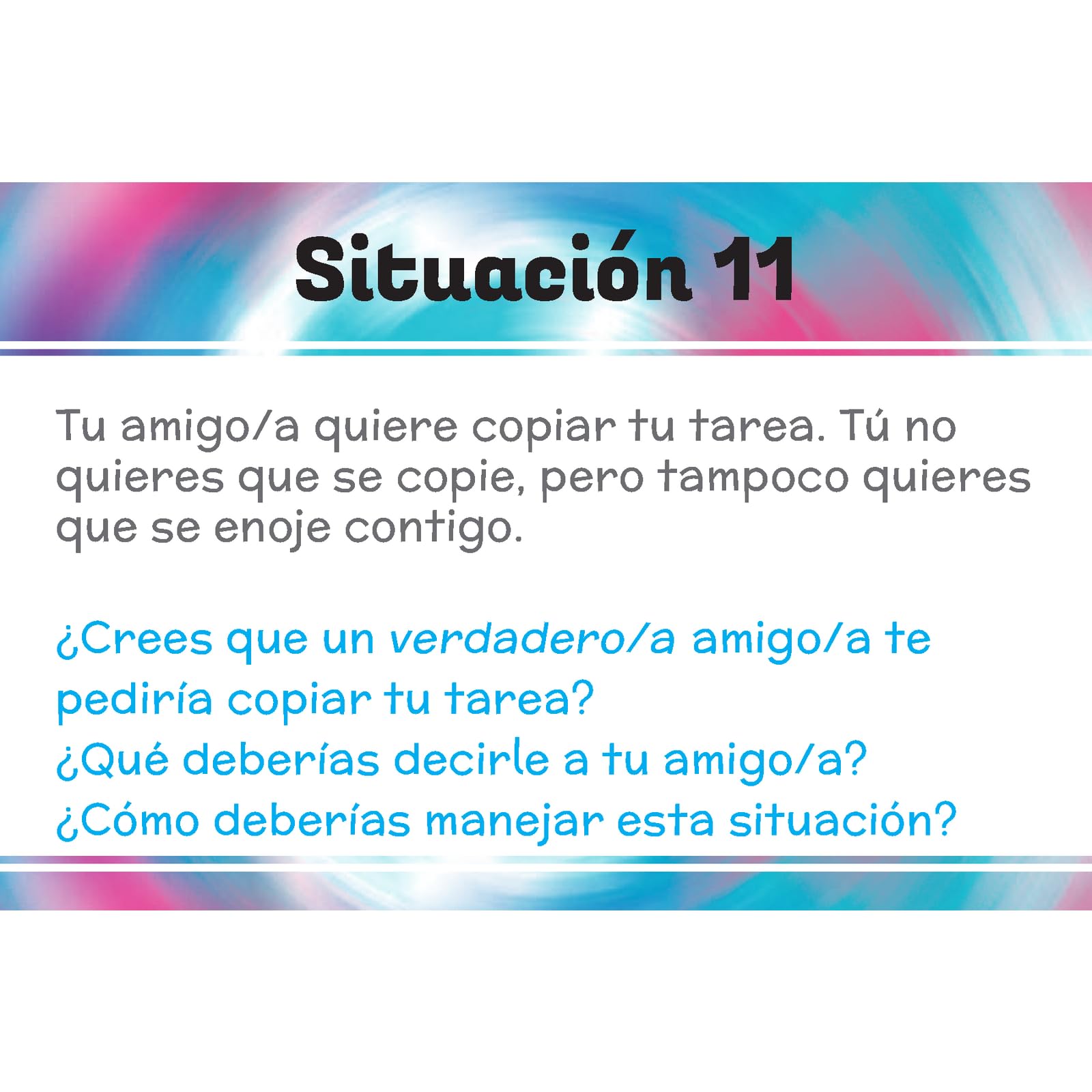 Really Good Stuff Spanish Social Skills Discussion Cards (Tarjetas de conversacion acerca de las habilidades Sociales) - 2 Cards - Image 3
