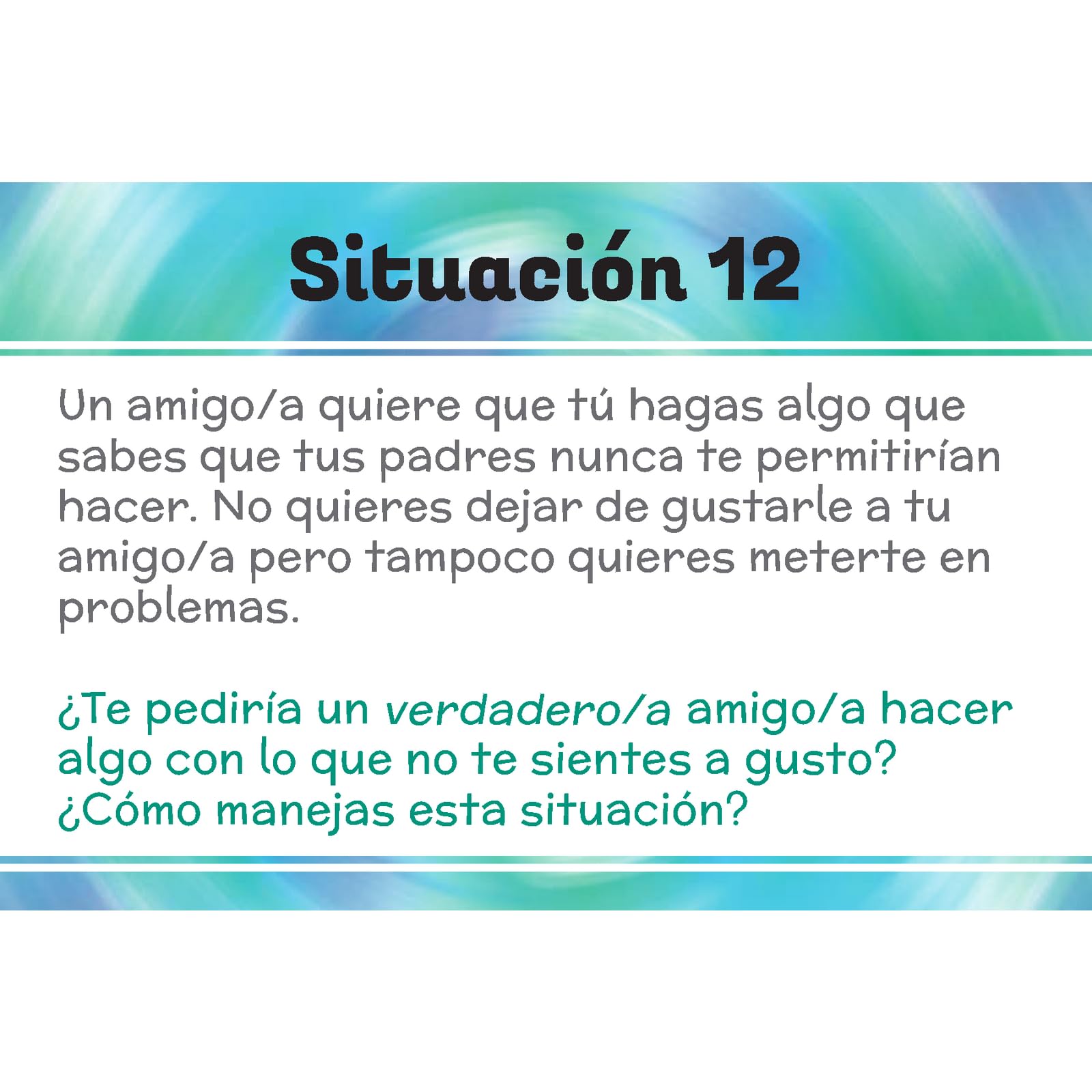 Really Good Stuff Spanish Social Skills Discussion Cards (Tarjetas de conversacion acerca de las habilidades Sociales) - 2 Cards - Image 4