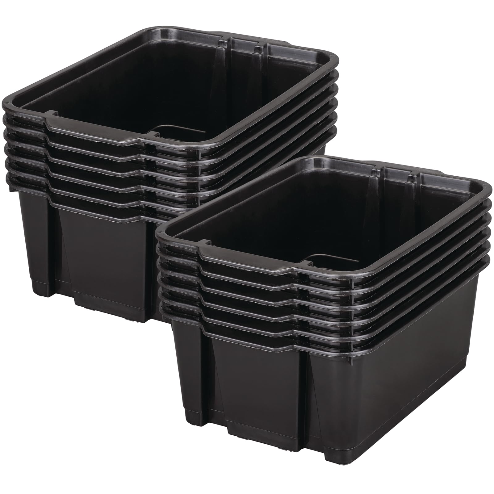 Really Good Stuff Stacking Bins, 14" x 10" x 5 .75" - 12 Pack, Black, Stackable Storage Plastic Bins for Classroom Organization, Home Storage, Office & Hospital Supplies