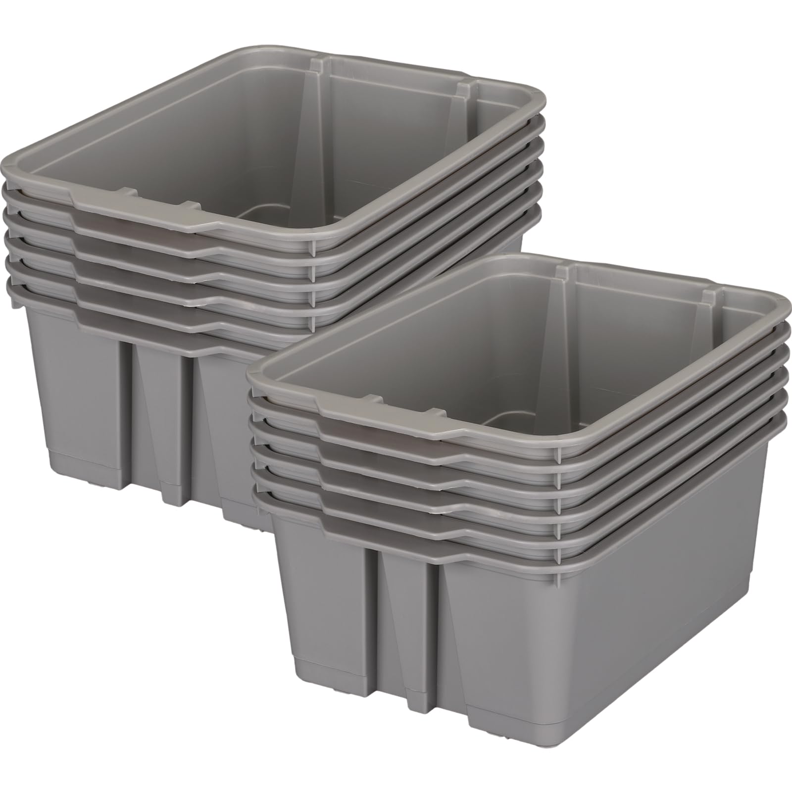 Really Good Stuff Stacking Bins, 14" x 10" x 5 .75" - 12 Pack, Pebble, Stackable Storage Plastic Bins for Classroom Organization, Home Storage, Office & Hospital Supplies
