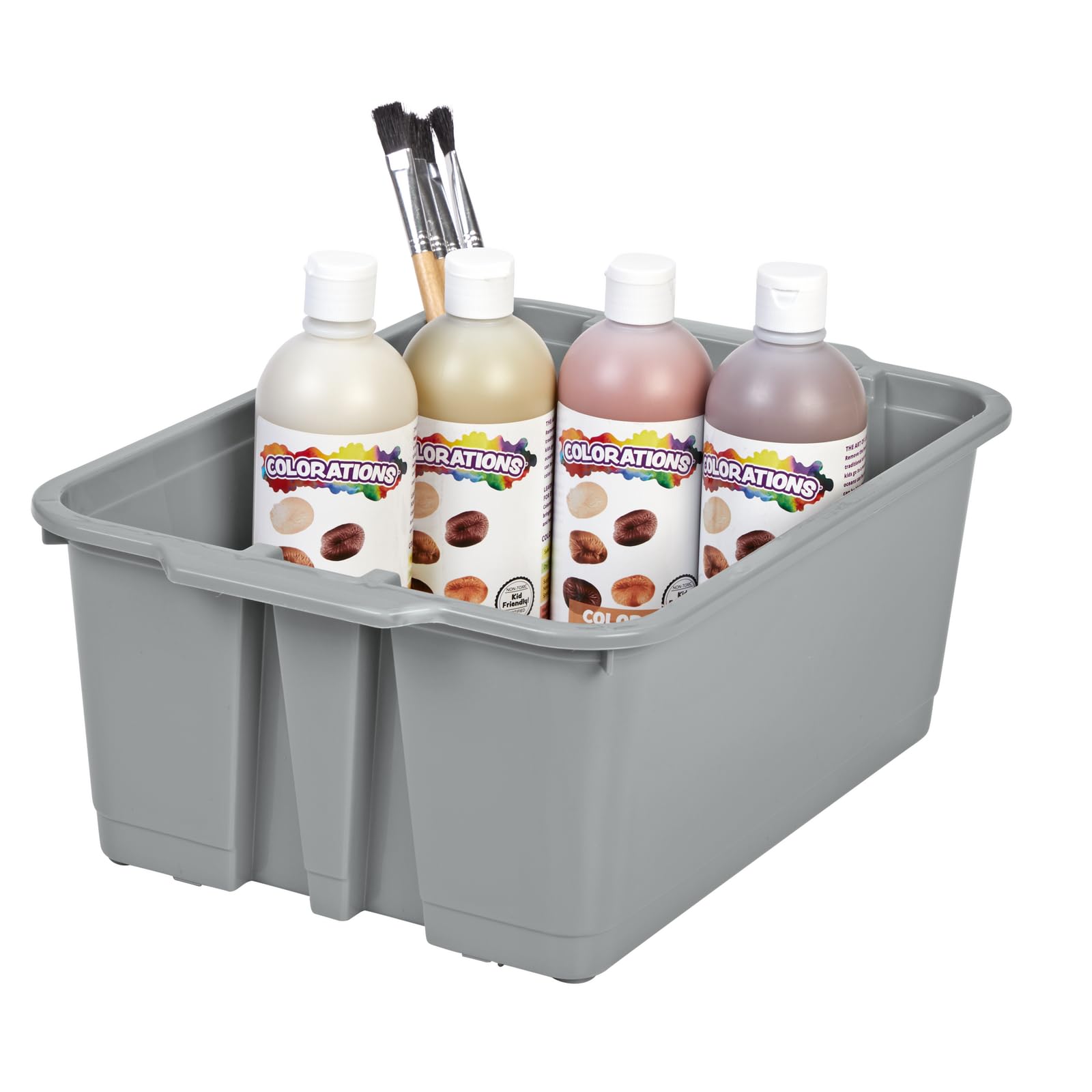 Really Good Stuff Stacking Bins, 14" x 10" x 5 .75" - 12 Pack, Pebble, Stackable Storage Plastic Bins for Classroom Organization, Home Storage, Office & Hospital Supplies - Image 3