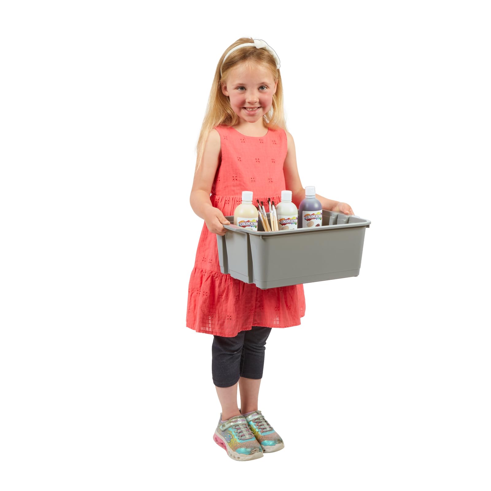 Really Good Stuff Stacking Bins, 14" x 10" x 5 .75" - 12 Pack, Pebble, Stackable Storage Plastic Bins for Classroom Organization, Home Storage, Office & Hospital Supplies - Image 4