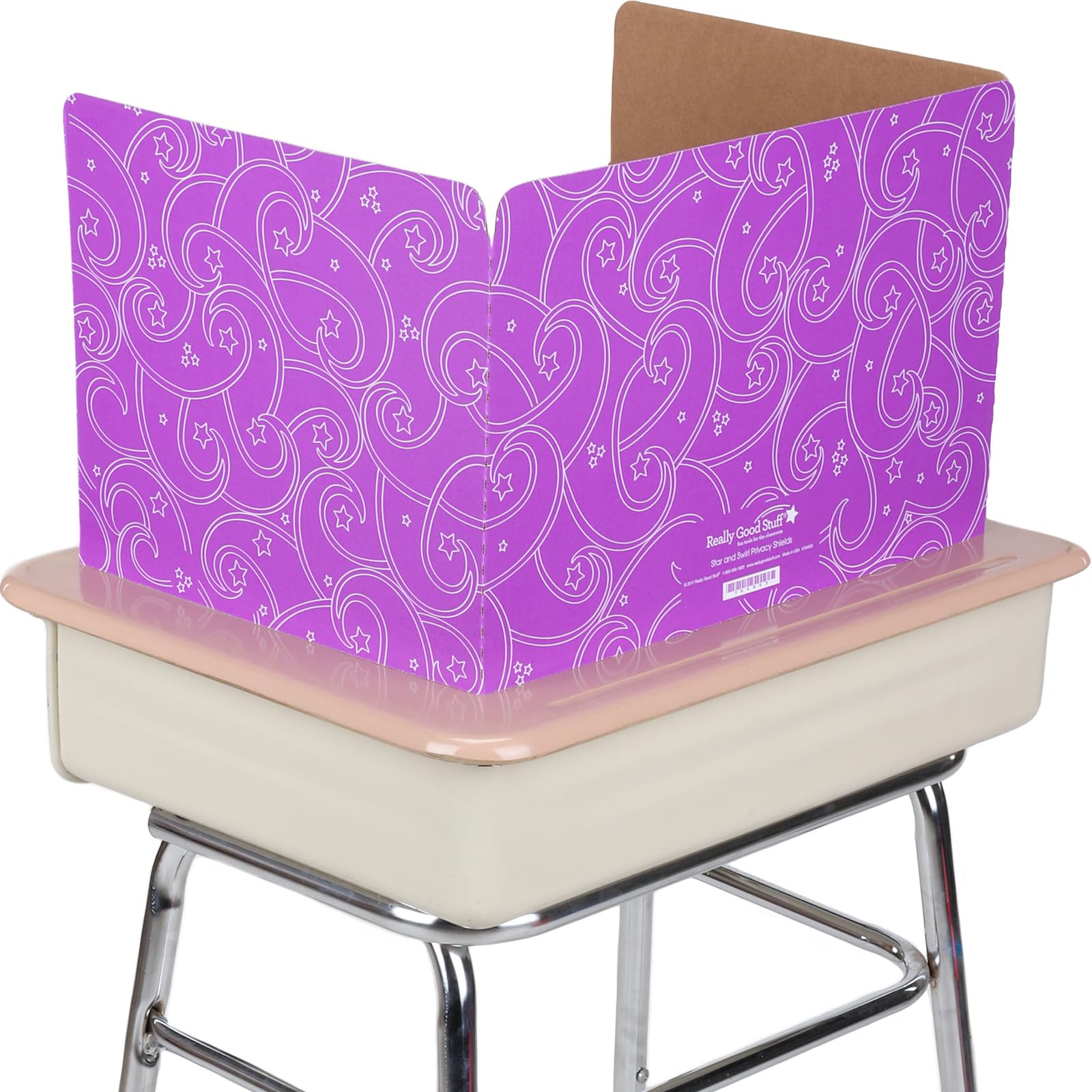 Really Good Stuff Standard Privacy Shields for Student Desks – Set of 12 - 6 Group Colors - Matte - Study Carrel Reduces Distractions - Keep Eyes From Wandering During Tests, Red, Blue, Green, Yellow, Orange & Purple With Stars & Swirls Pattern - Image 8