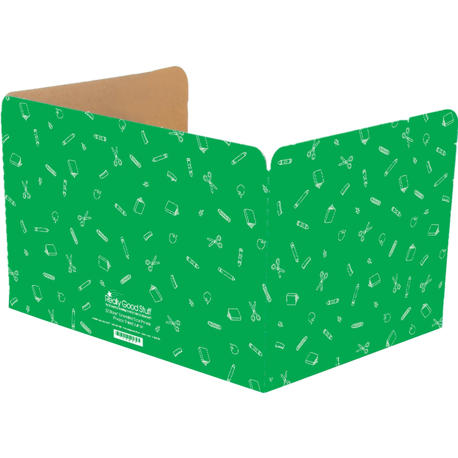 Really Good Stuff Standard Privacy Shields for Student Desks – Set of 12 - Matte - Study Carrel Reduces Distractions - Keep Eyes From Wandering During Tests , Green With School Supplies Pattern