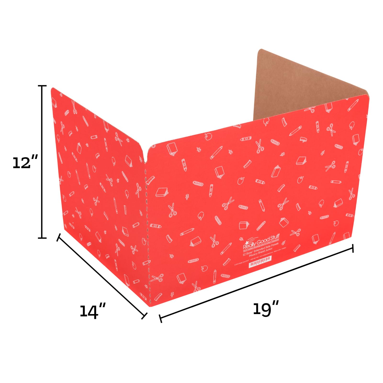 Really Good Stuff Standard Privacy Shields for Student Desks – Set of 12 - Matte - Study Carrel Reduces Distractions - Keep Eyes From Wandering During Tests , Red With School Supplies Pattern - Image 3